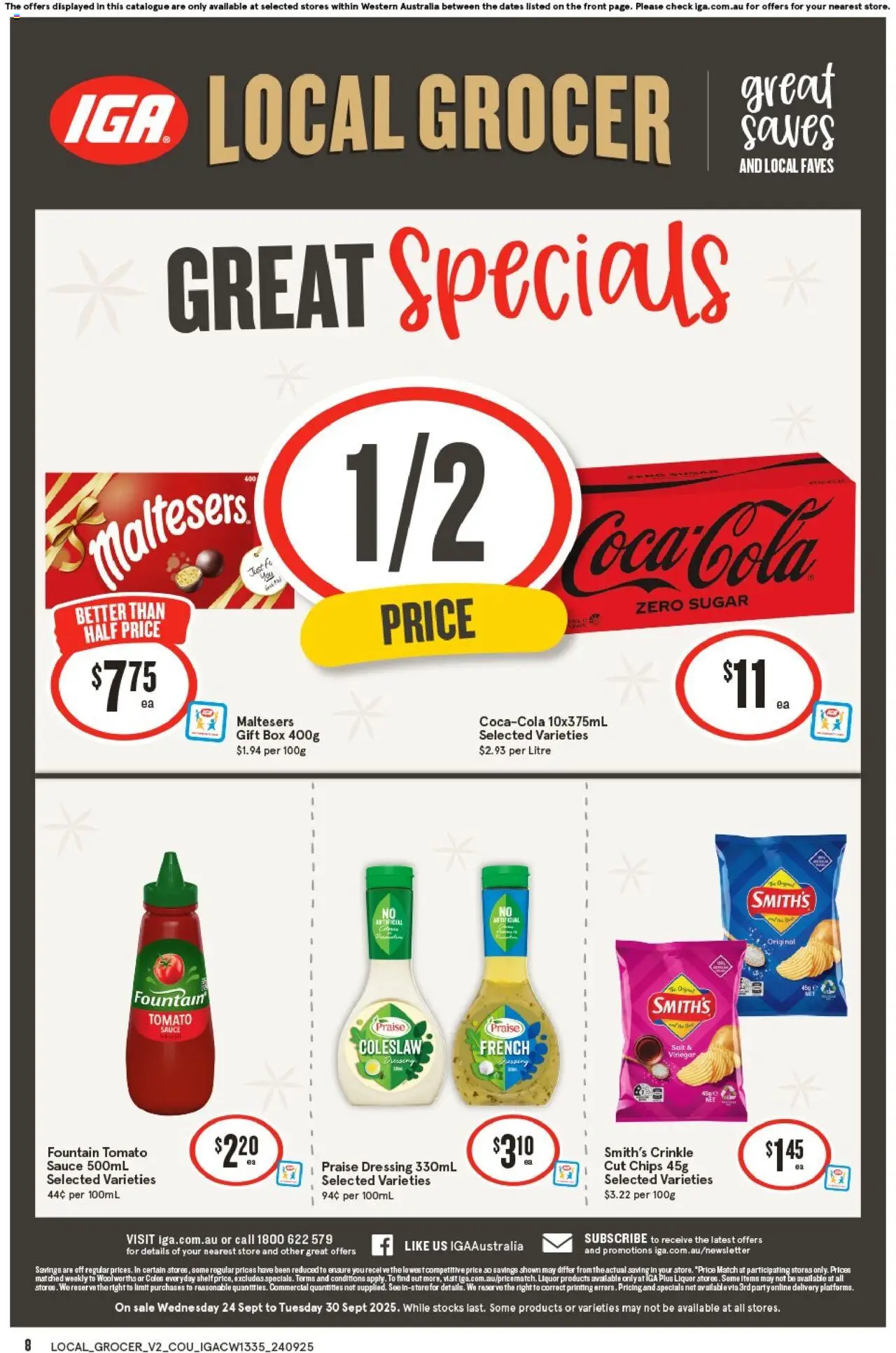 IGA catalogue - valid from 24.09.2025 | Page: 8 | Products: Box, Chips, Sugar, Fountain