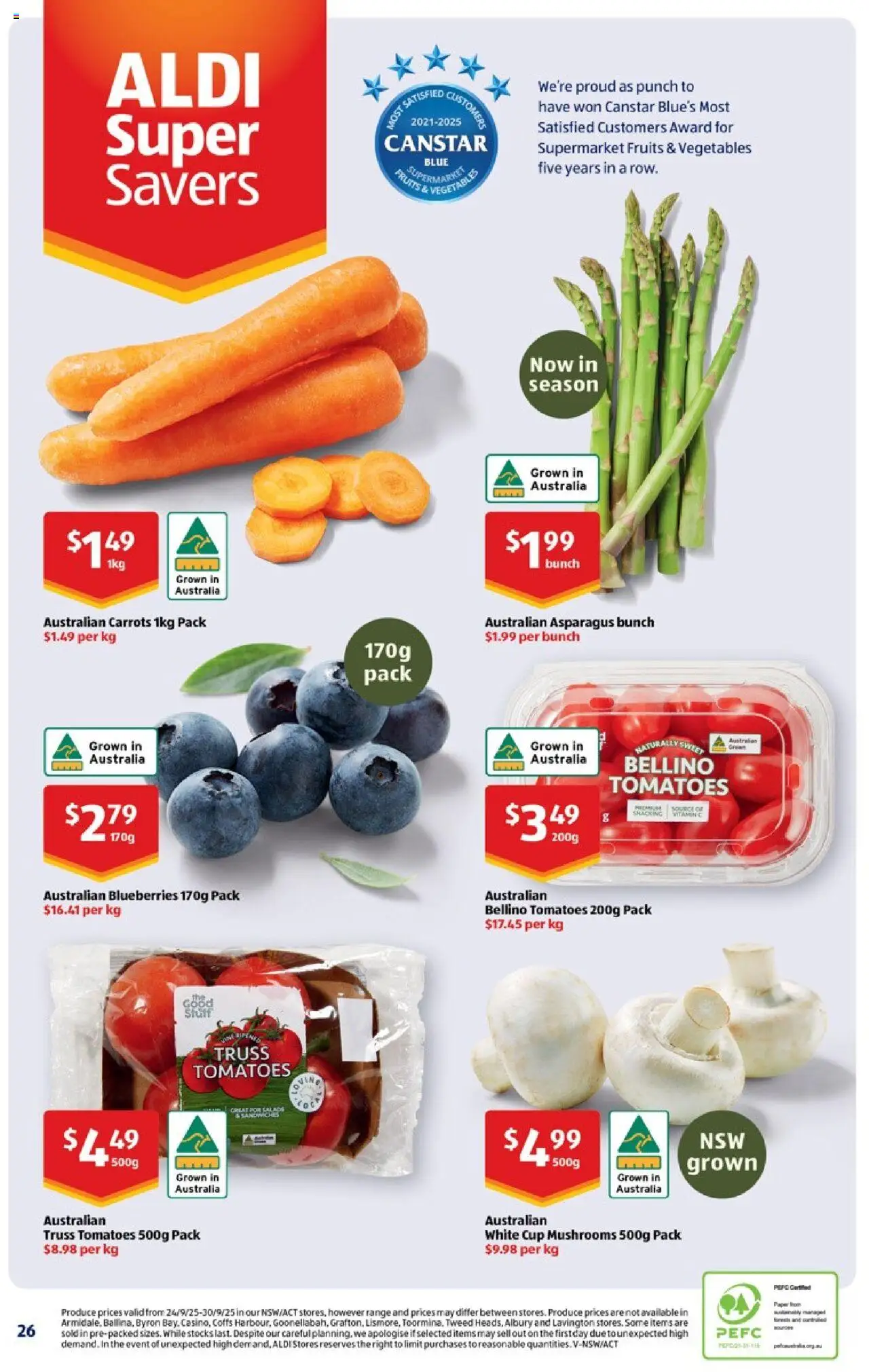 Aldi catalogue - valid from 01.10.2025 | Page: 26 | Products: Tomatoes, Mushrooms, Carrots, Vegetables
