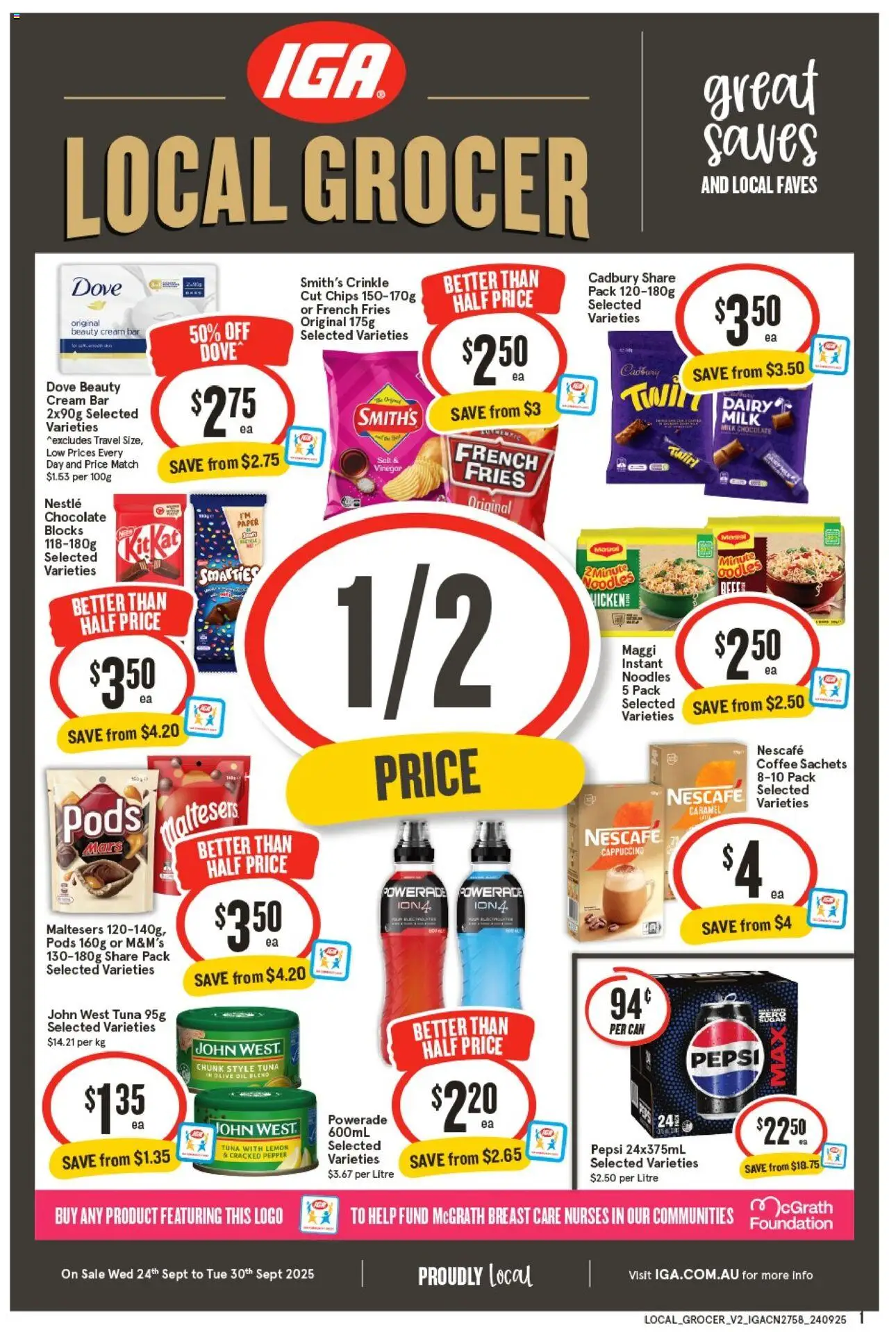 IGA catalogue - valid from 24.09.2025 | Page: 1 | Products: Dairy, Lemon, Nescafe, Foundation