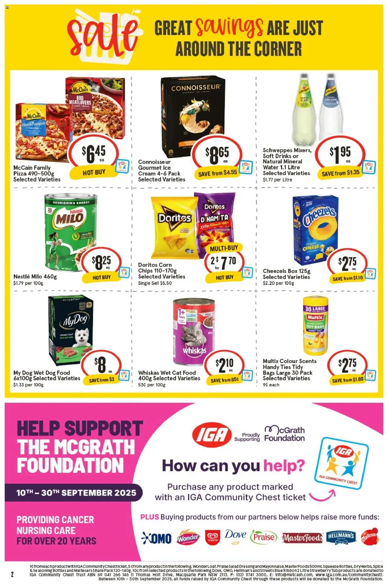 IGA catalogue - valid from 24.09.2025 | Page: 3 | Products: Pizza, Dog food, Water, Soft drinks