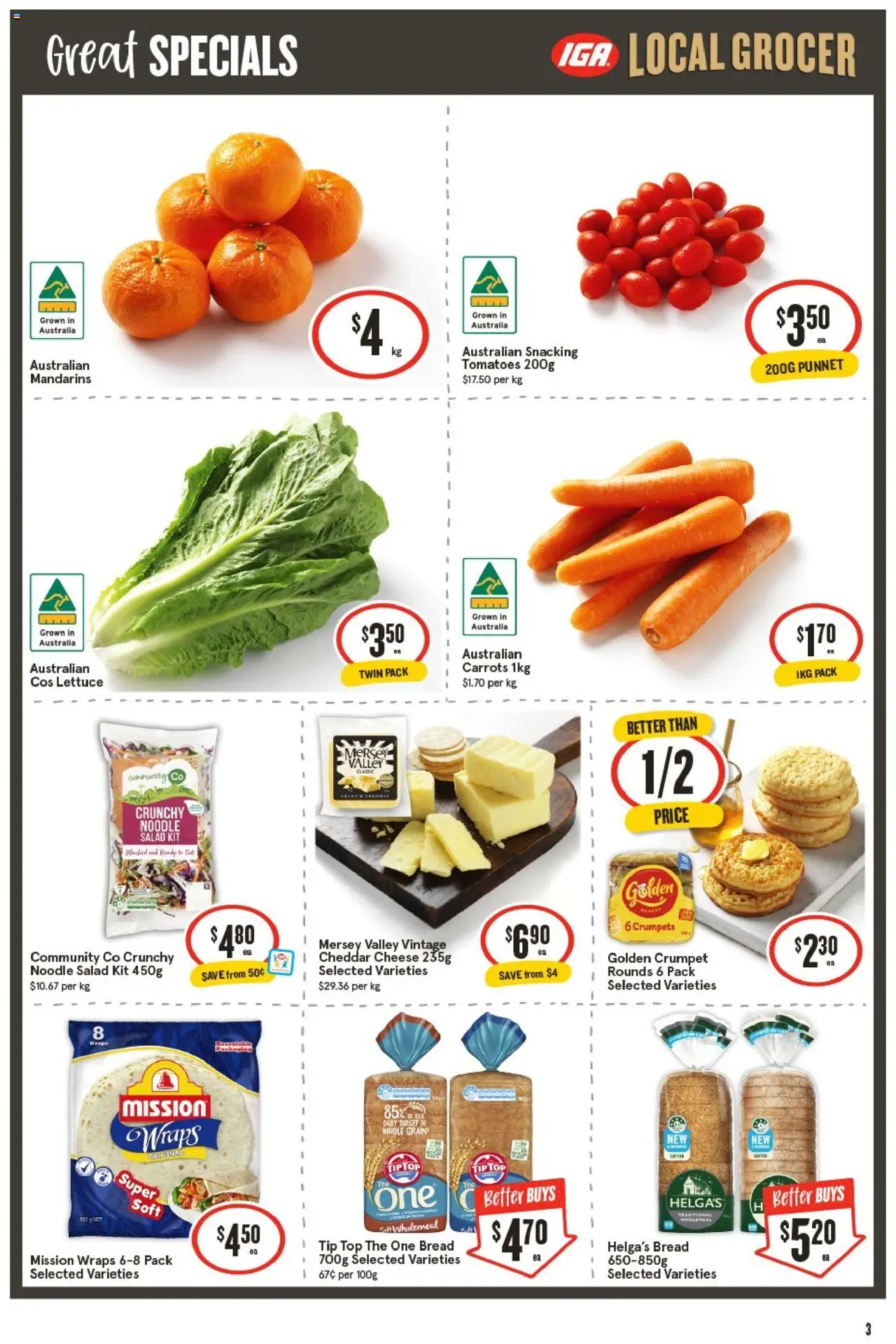 IGA catalogue - valid from 24.09.2025 | Page: 4 | Products: Cheese, Bread, Mandarins, Carrots