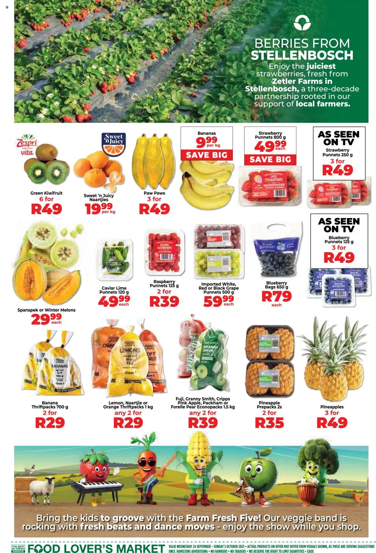 New Food Lover's Market catalogue – valid from 24.09.2025 | Page: 3 | Products: Melons, TV, Bananas, Pineapple