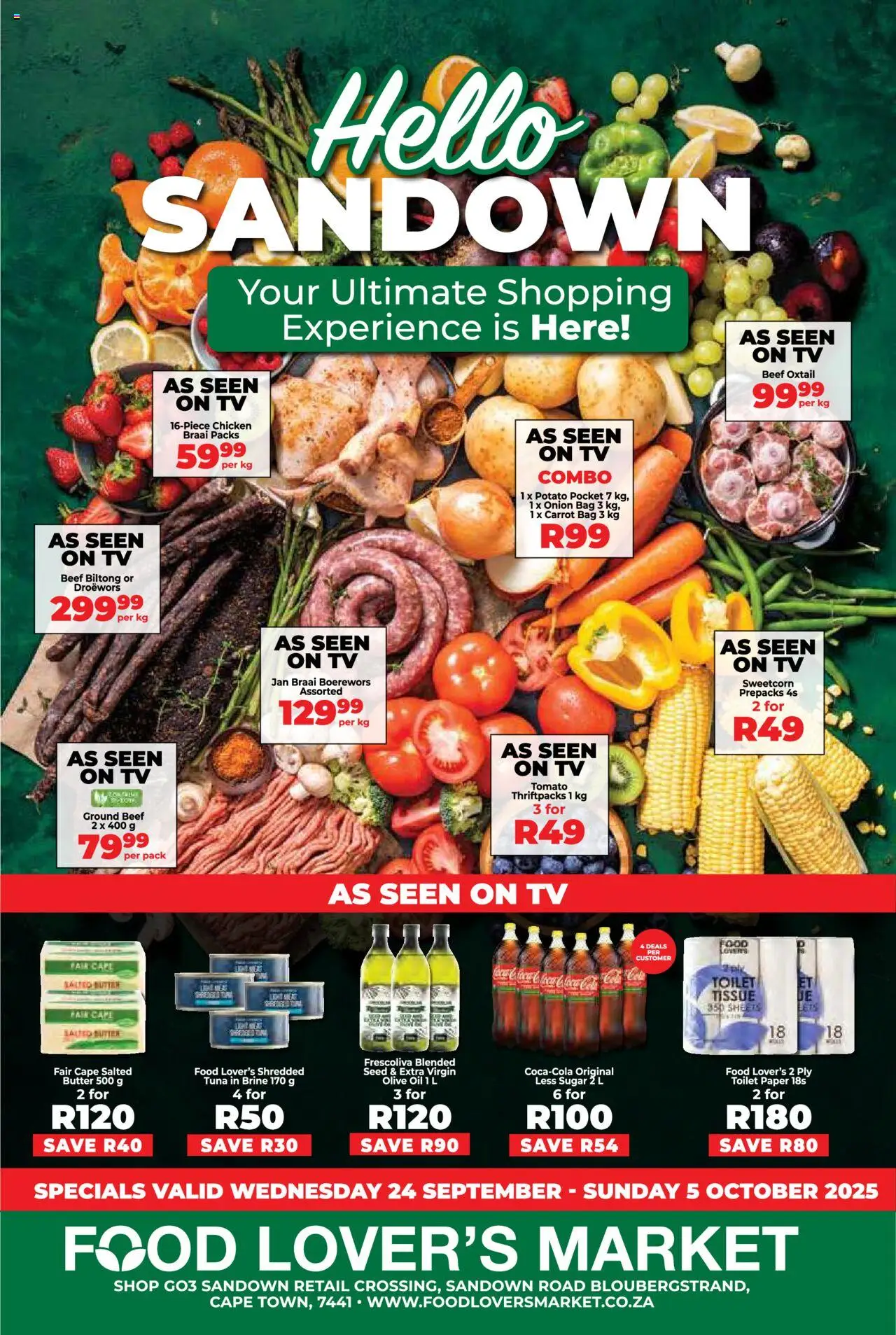 New Food Lover's Market catalogue – valid from 24.09.2025 | Page: 1 | Products: Boerewors, Toilet, Butter, Paper