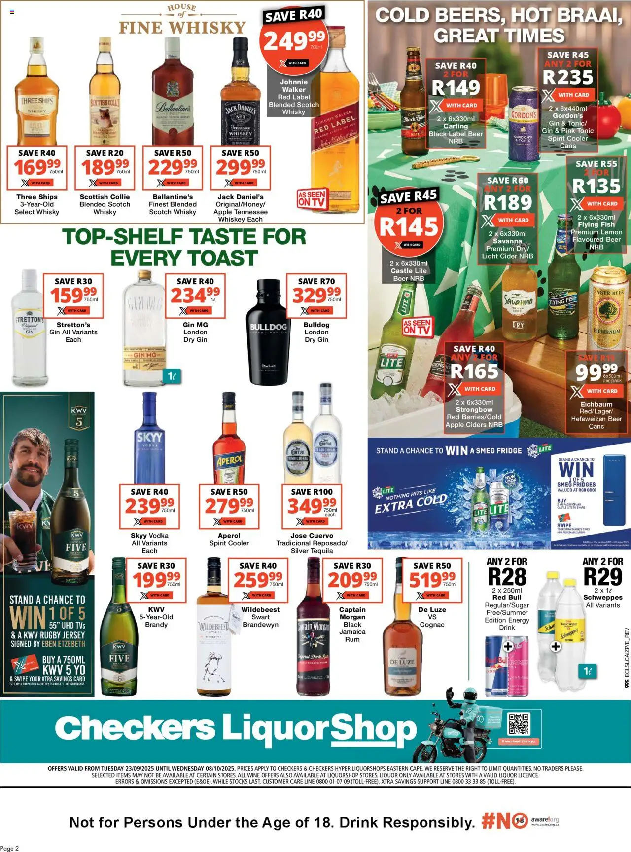 New Checkers catalogue – valid from 23.09.2025 | Page: 2 | Products: Cider, Gin, Whiskey, Ensalada de quino