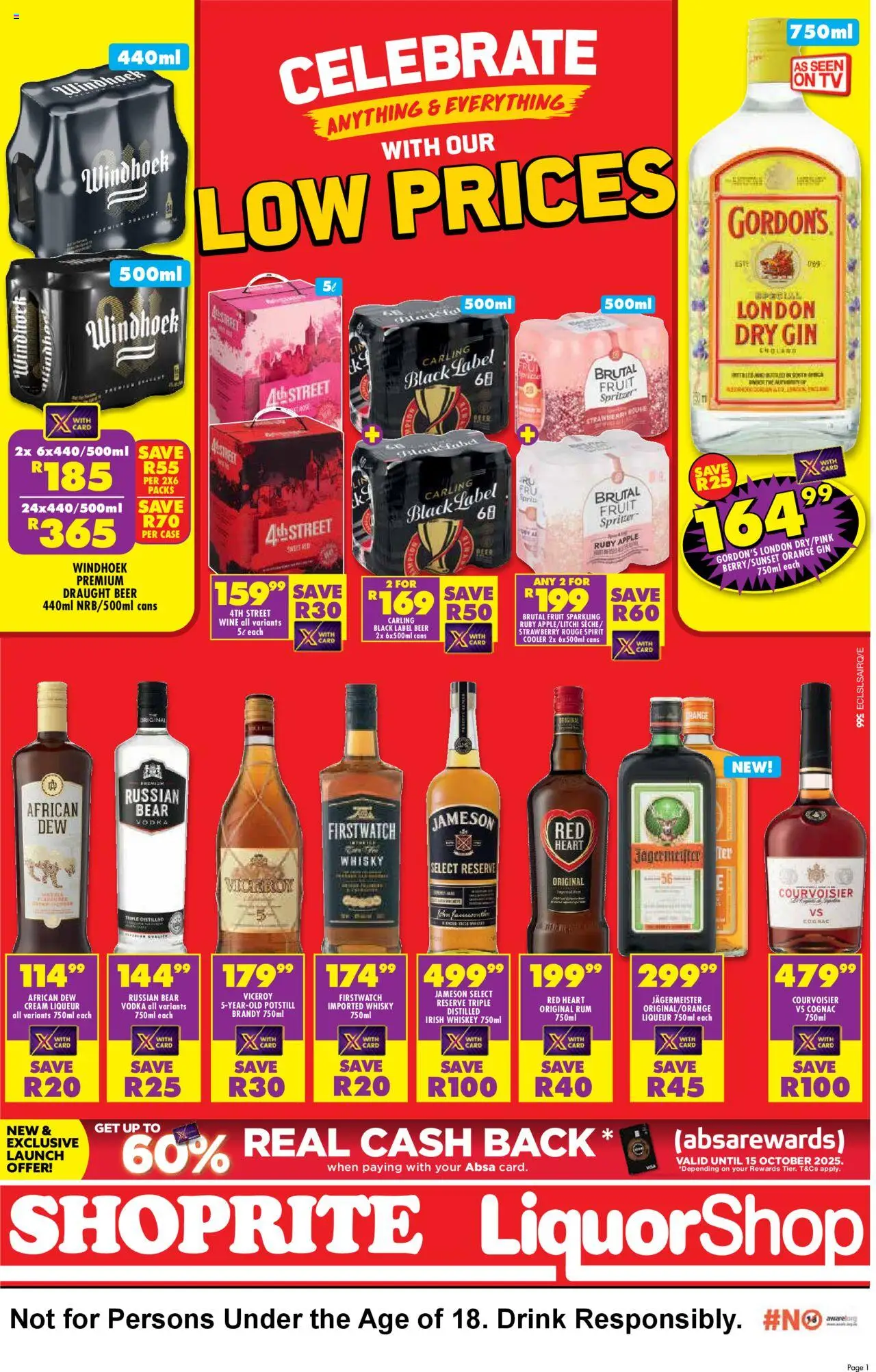 New Shoprite catalogue – valid from 23.09.2025 | Page: 1 | Products: Beer, Vodka, Whiskey, Ensalada de quino