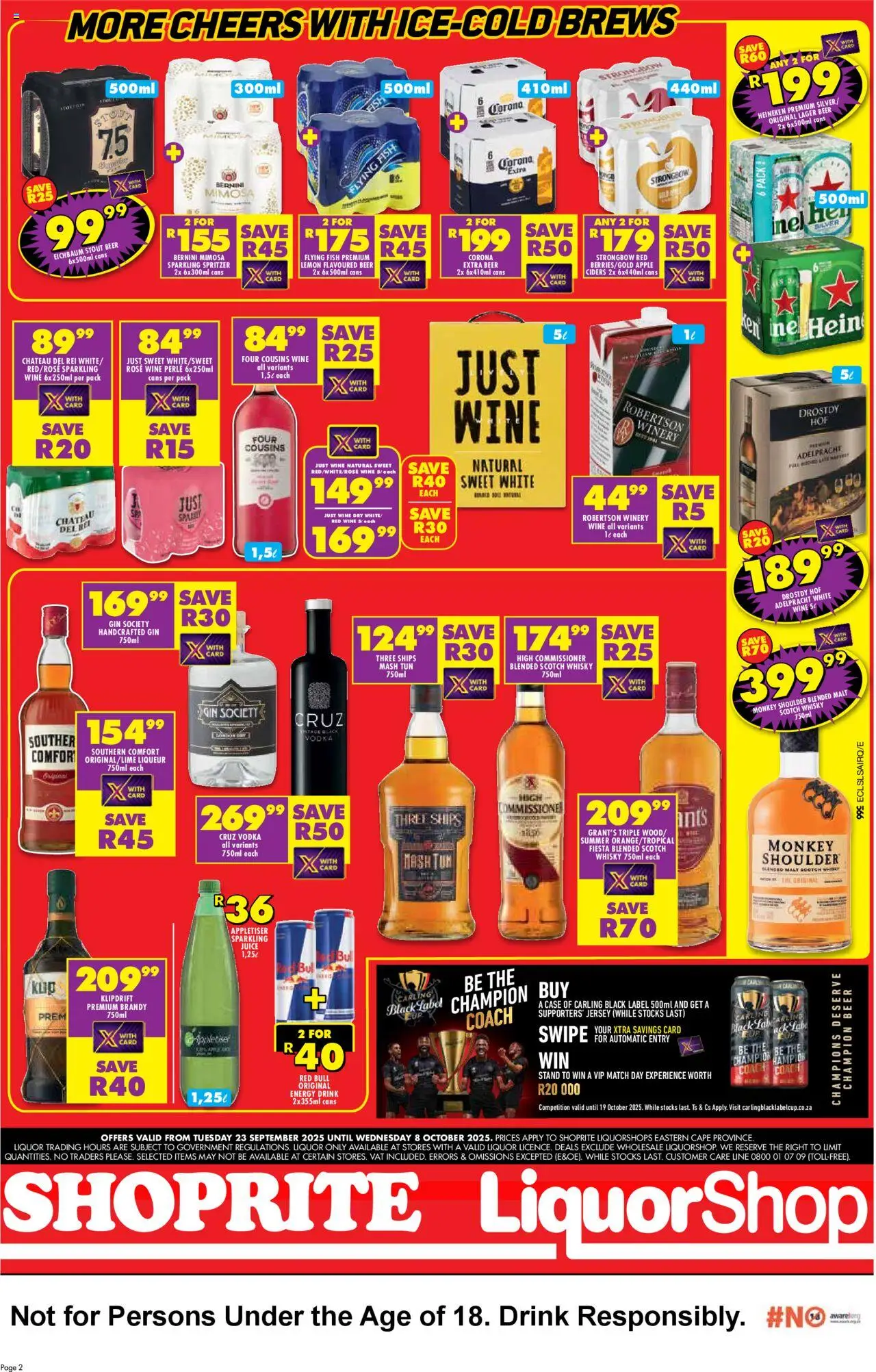 New Shoprite catalogue – valid from 23.09.2025 | Page: 2 | Products: Case, Brandy, Fish, Vodka
