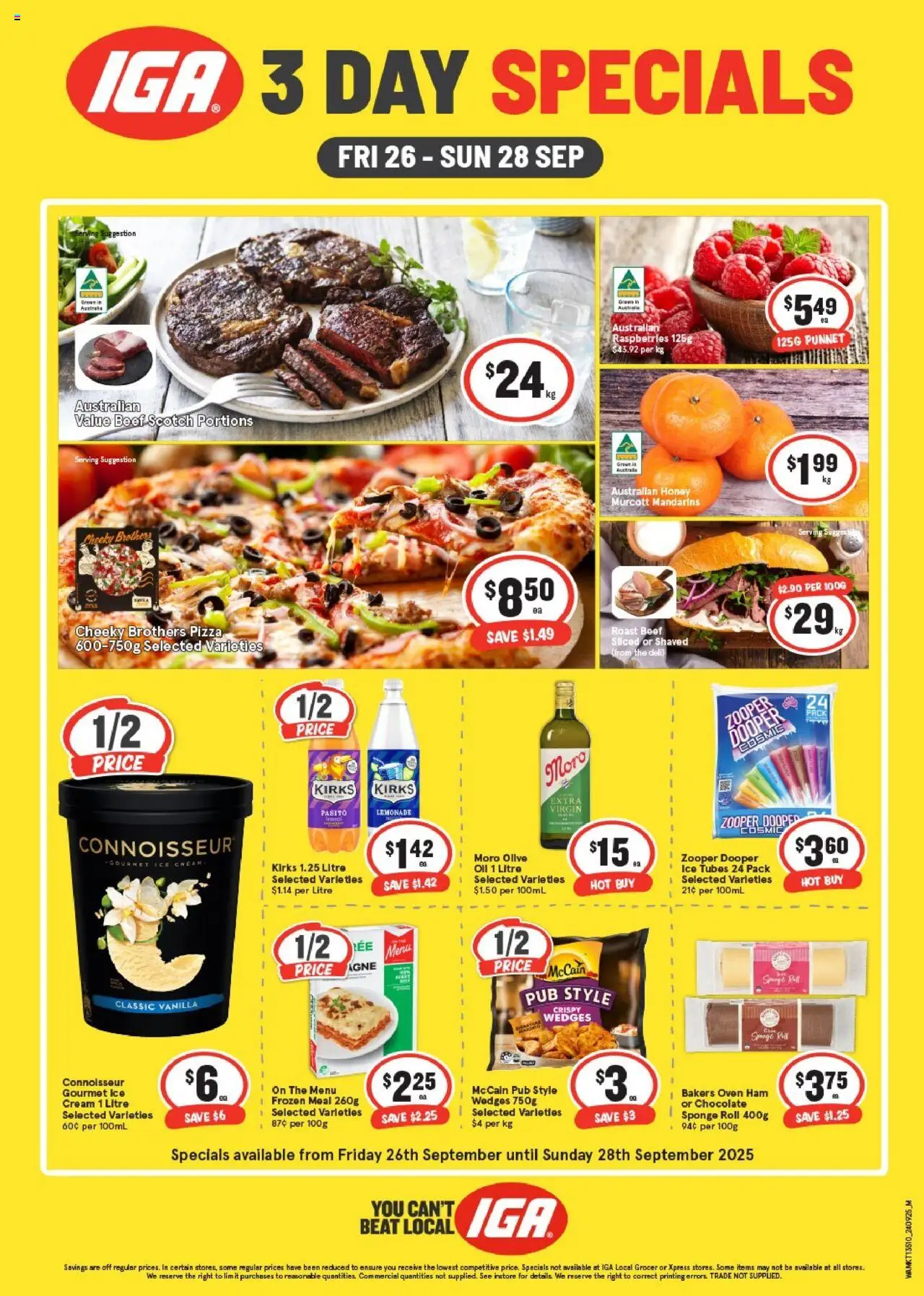IGA catalogue - valid from 26.09.2025 | Page: 1 | Products: Oil, Ham, Pizza, Honey