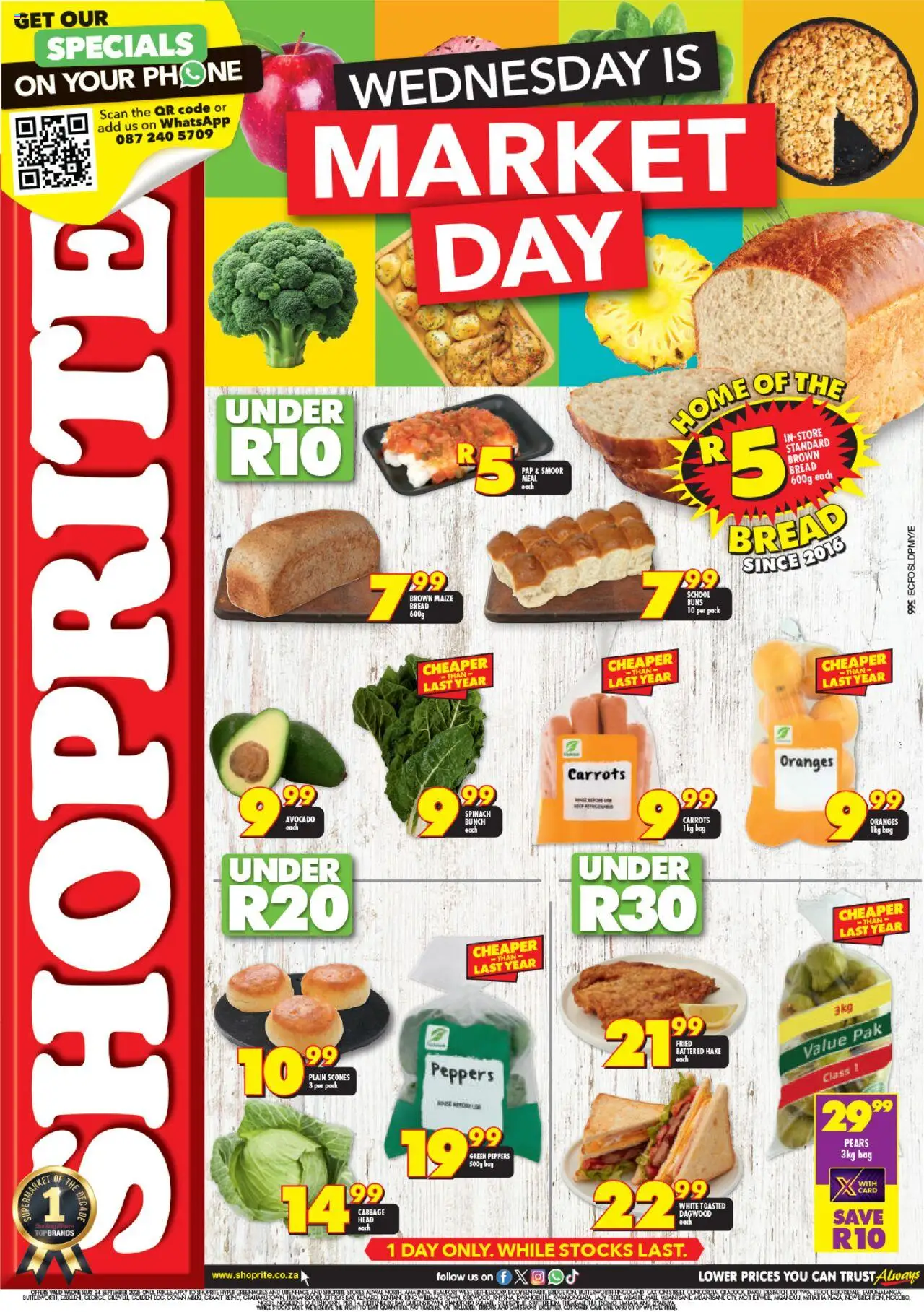 New Shoprite catalogue – valid from 24.09.2025 | Page: 1 | Products: Phone, Bag, Bread, Carrots