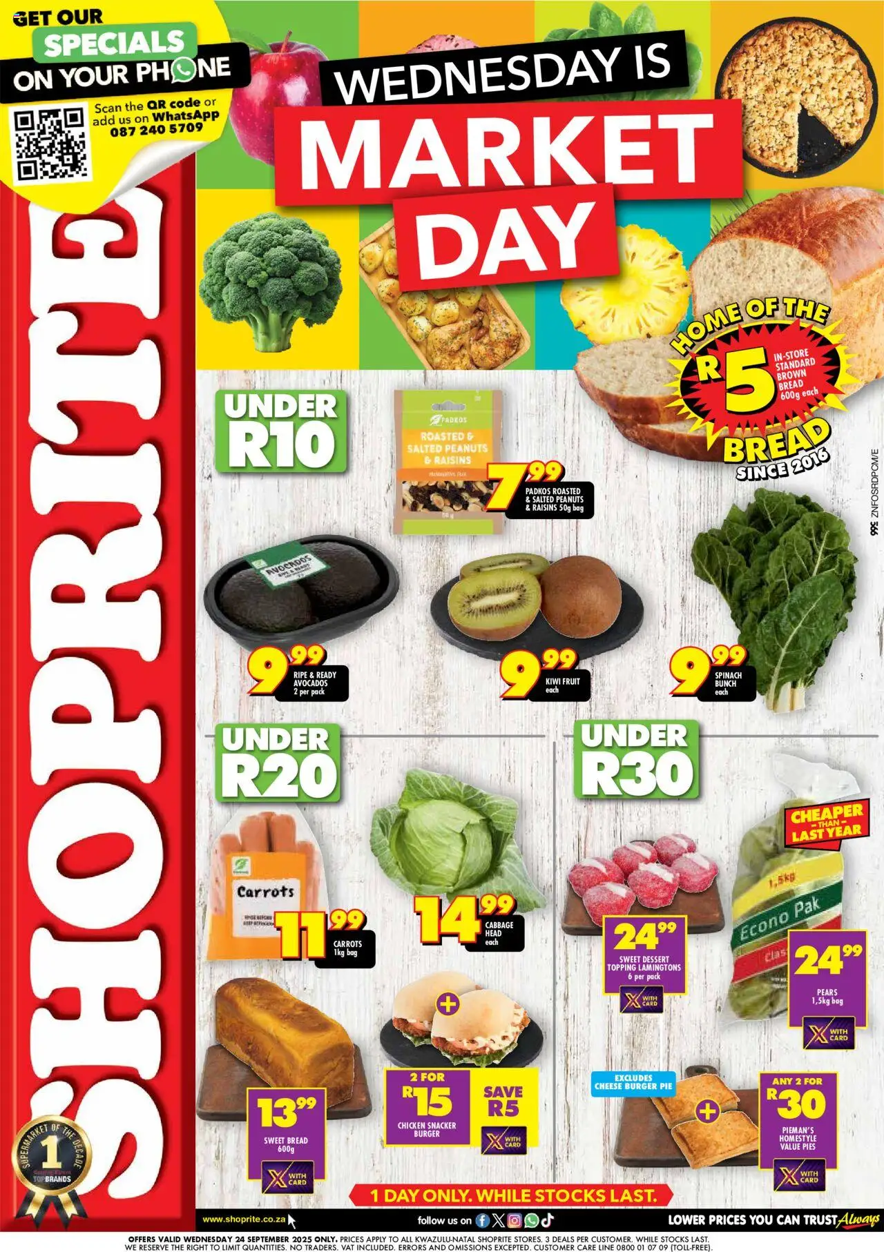 New Shoprite catalogue – valid from 24.09.2025 | Page: 1 | Products: Phone, Cheese, Bread, Peanuts