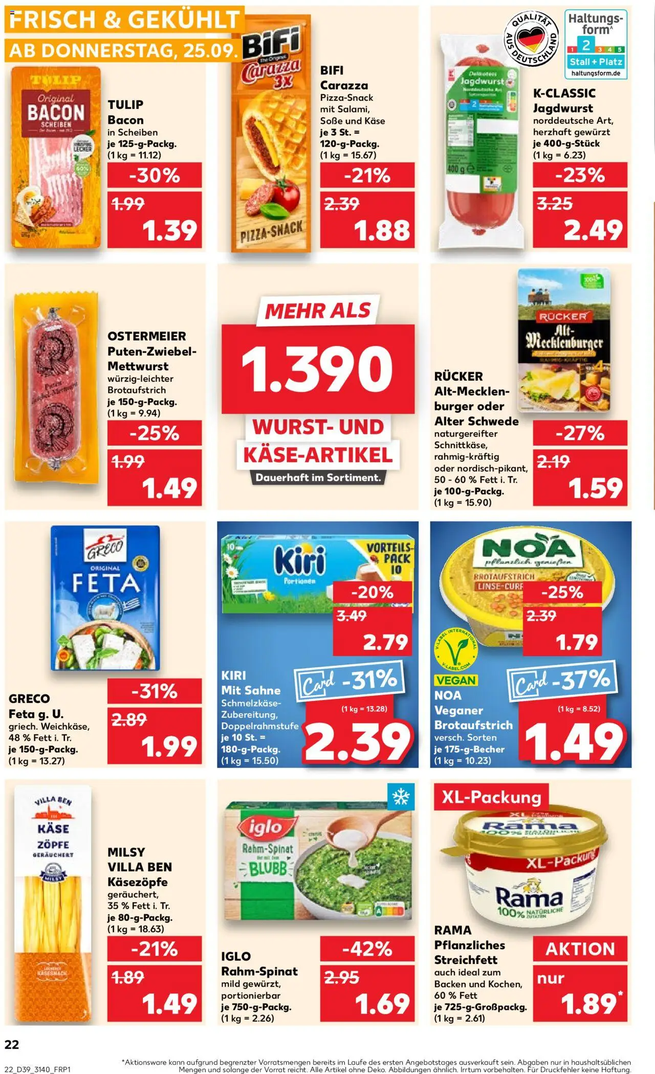 Kaufland prospekt Leipzig	 – gültig ab 25.09.2025 | Seite: 22 | Produkte: Rama, Käse, Bifi, Wurst Kaufland prospekt Leipzig	 – gültig ab 25.09.2025 | Seite: 22 | Produkte: Rama, Käse, Bifi, Wurst