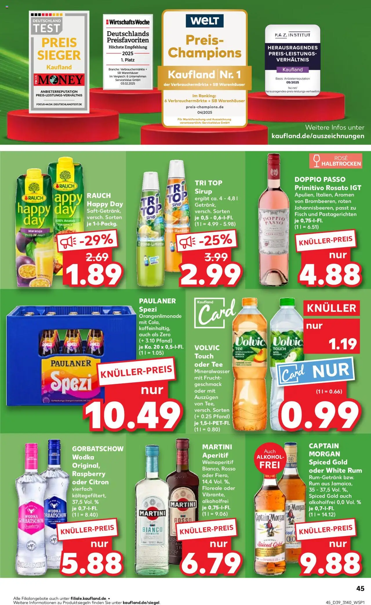 Kaufland prospekt Leipzig	 – gültig ab 25.09.2025 | Seite: 45 | Produkte: Sirup, Mineralwasser, Wodka gorbatschow, Vodka Kaufland prospekt Leipzig	 – gültig ab 25.09.2025 | Seite: 45 | Produkte: Sirup, Mineralwasser, Wodka gorbatschow, Vodka