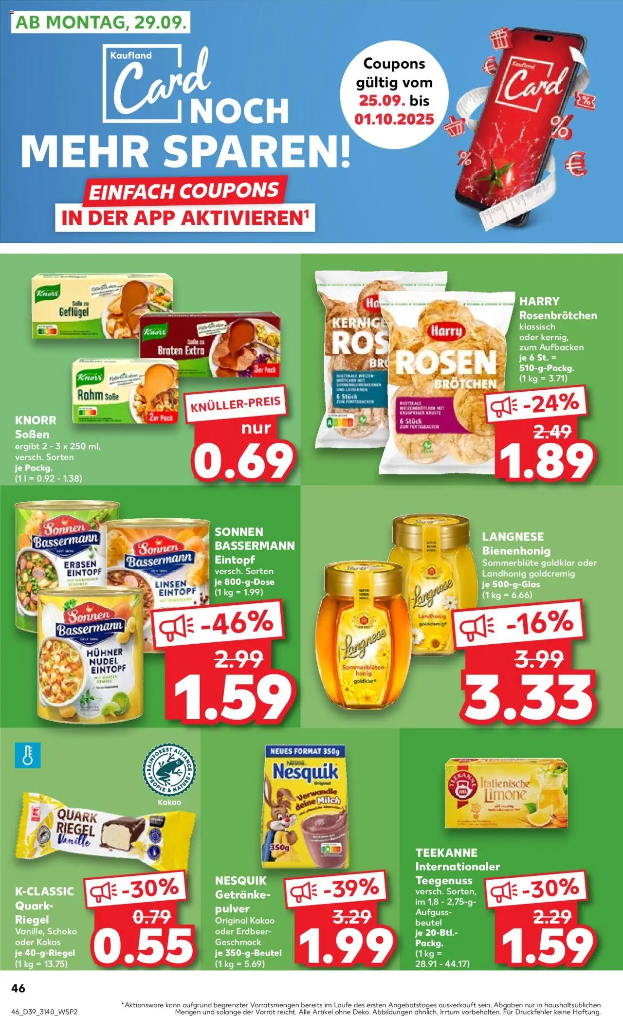 Kaufland prospekt Leipzig	 – gültig ab 25.09.2025 | Seite: 46 | Produkte: Quark, Knorr, Teekanne, Erbsen Kaufland prospekt Leipzig	 – gültig ab 25.09.2025 | Seite: 46 | Produkte: Quark, Knorr, Teekanne, Erbsen