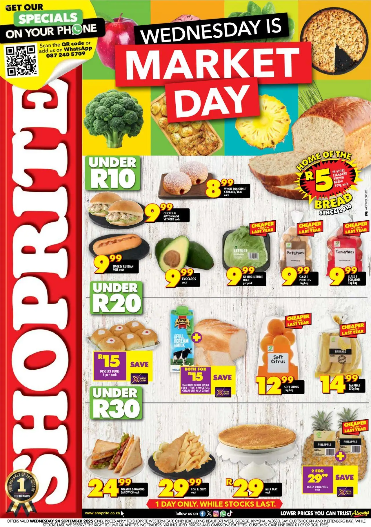 New Shoprite catalogue – valid from 24.09.2025 | Page: 1 | Products: Buns, Bread, Chicken, Bananas