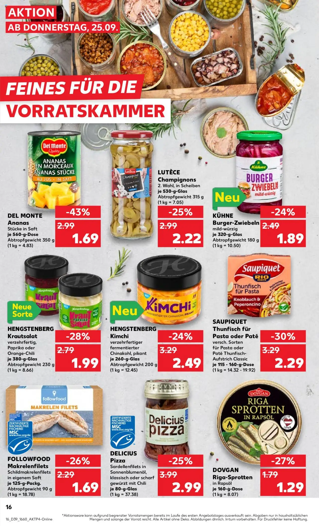 Kaufland prospekt Frankfurt (Oder)	 – gültig ab 25.09.2025 | Seite: 16 | Produkte: Thunfisch, Burger, Champignons, Pasta Kaufland prospekt Frankfurt (Oder)	 – gültig ab 25.09.2025 | Seite: 16 | Produkte: Thunfisch, Burger, Champignons, Pasta
