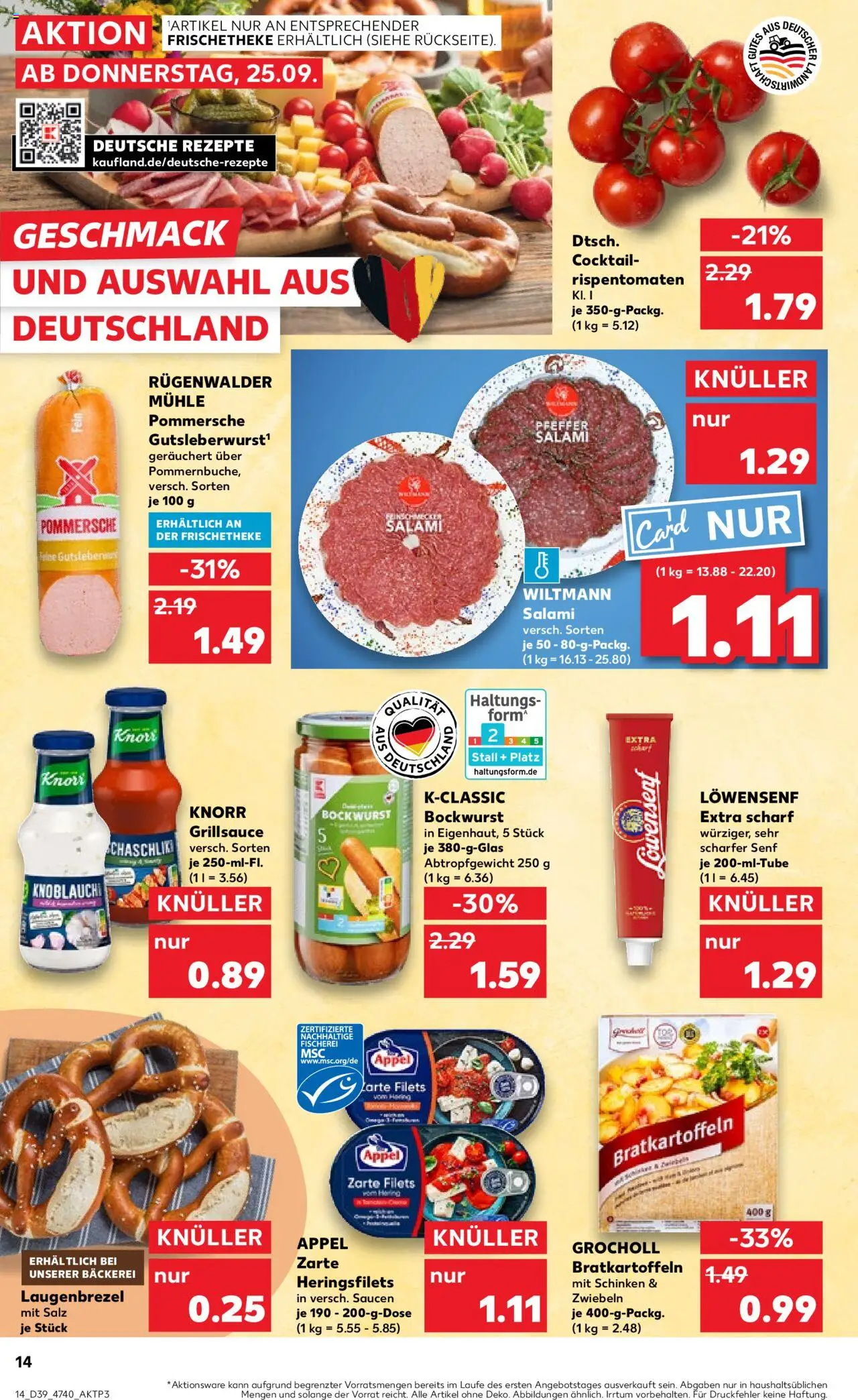 Kaufland prospekt Hannover	 – gültig ab 25.09.2025 | Seite: 14 | Produkte: Bäckerei, Knorr, Salz, Pfeffer Kaufland prospekt Hannover	 – gültig ab 25.09.2025 | Seite: 14 | Produkte: Bäckerei, Knorr, Salz, Pfeffer