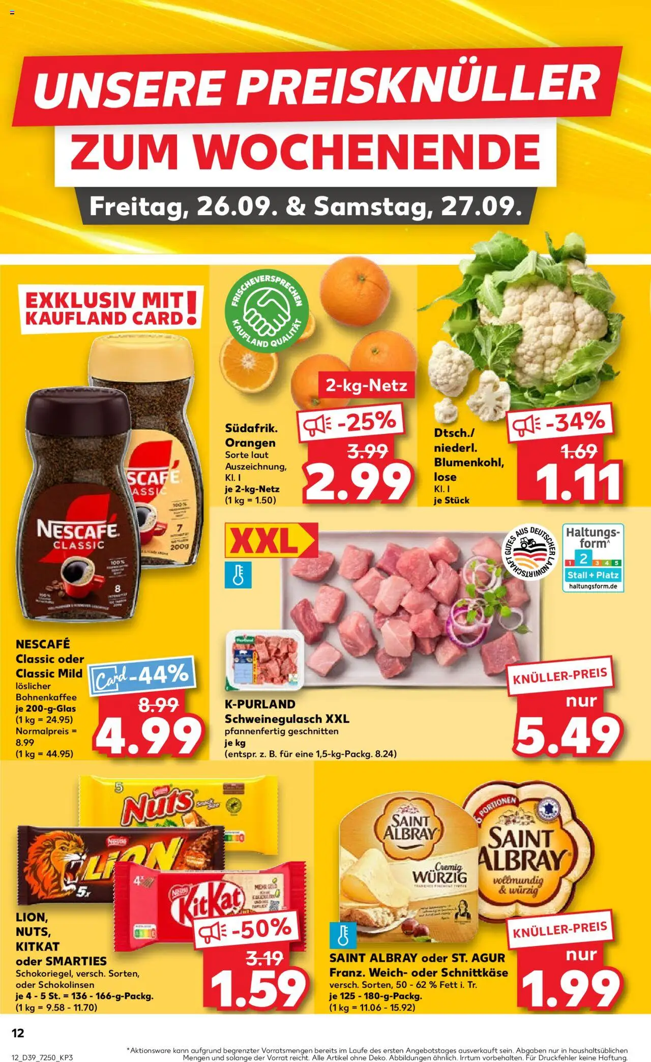 Kaufland prospekt Hannover	 – gültig ab 25.09.2025 | Seite: 12 | Produkte: Schweinegulasch, Nescafe, Orangen, Nescafe classic Kaufland prospekt Hannover	 – gültig ab 25.09.2025 | Seite: 12 | Produkte: Schweinegulasch, Nescafe, Orangen, Nescafe classic