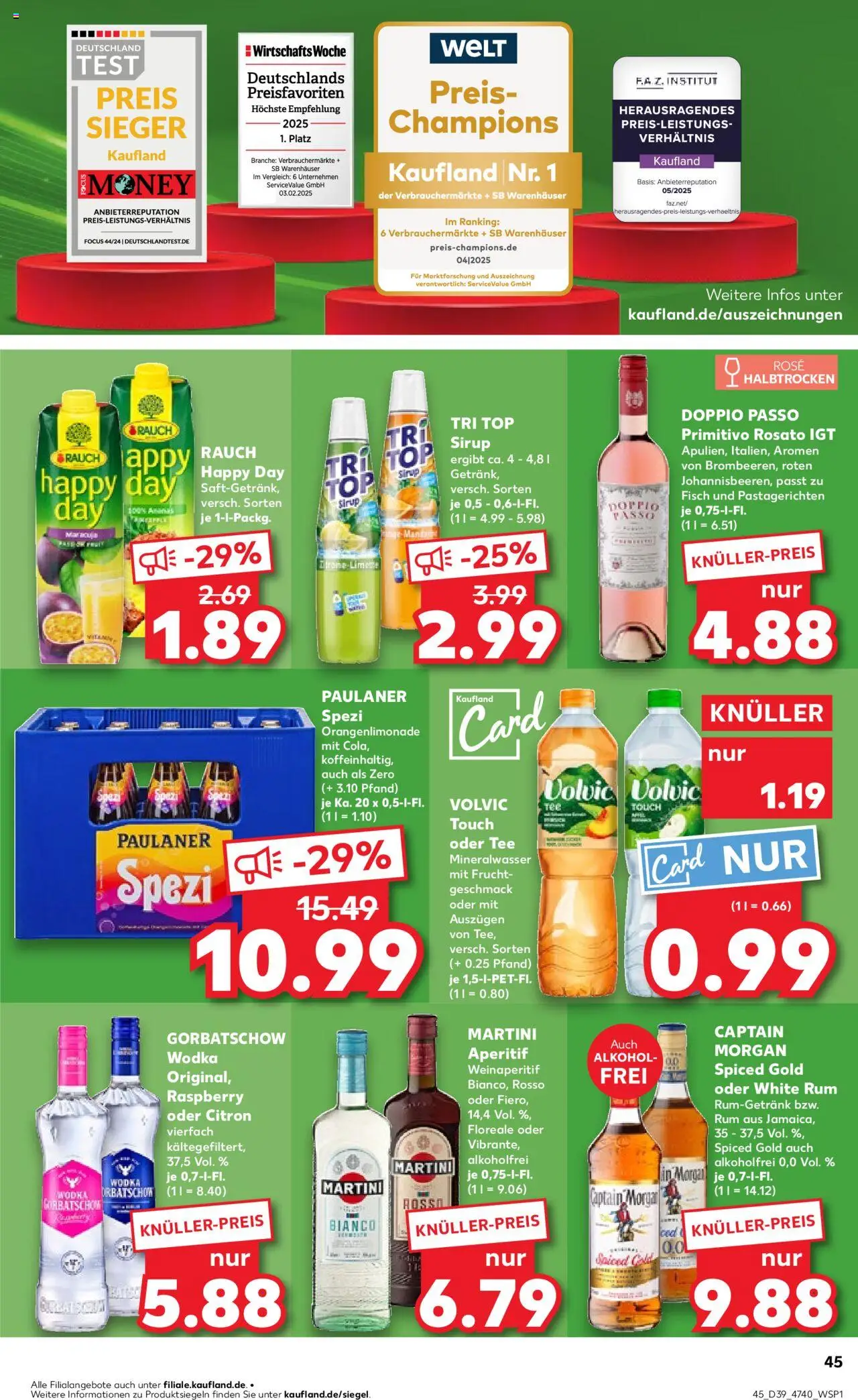 Kaufland prospekt Hannover	 – gültig ab 25.09.2025 | Seite: 45 | Produkte: Martini, Mineralwasser, Captain morgan, Volvic Kaufland prospekt Hannover	 – gültig ab 25.09.2025 | Seite: 45 | Produkte: Martini, Mineralwasser, Captain morgan, Volvic