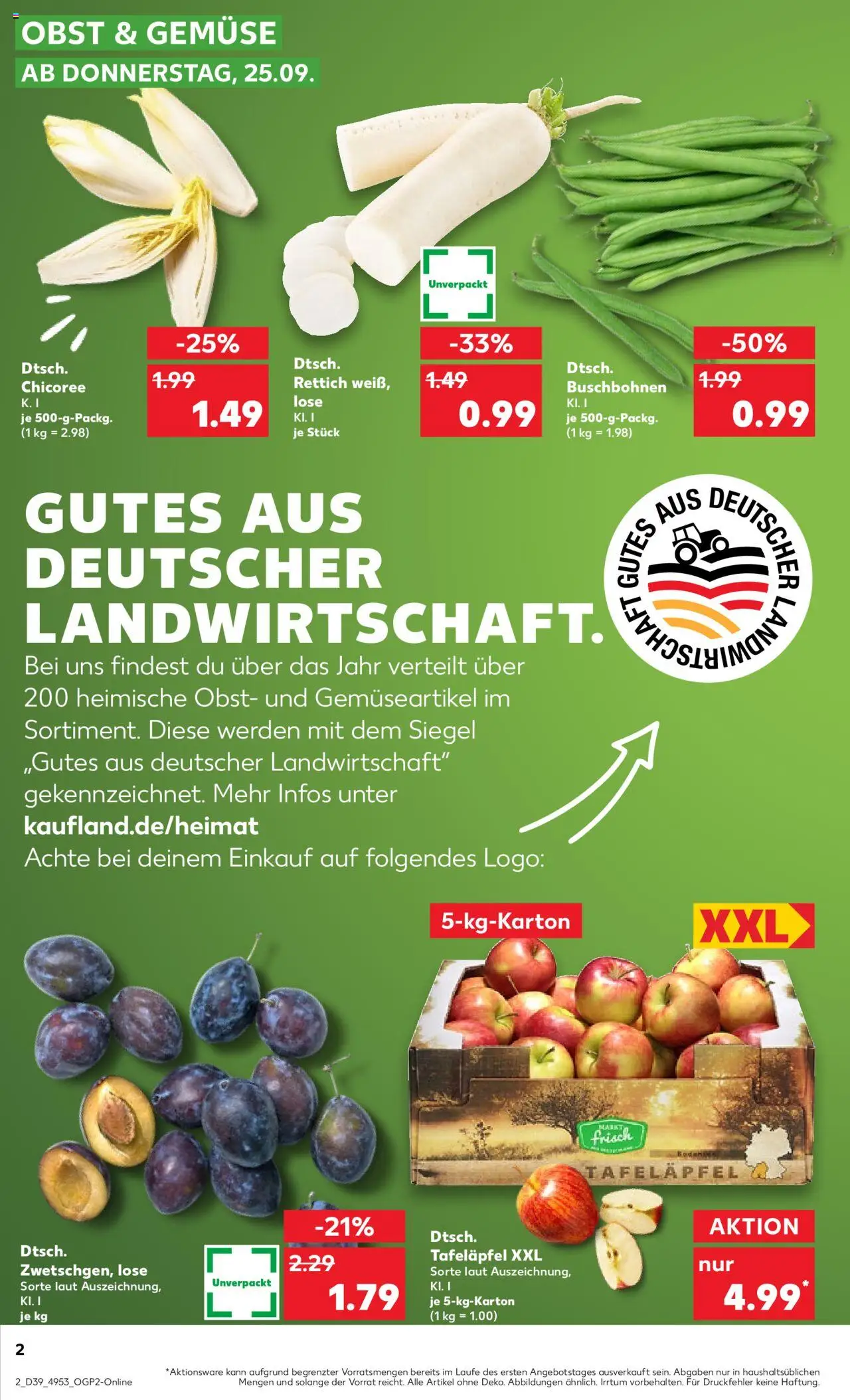 Kaufland prospekt Köln	 – gültig ab 25.09.2025 | Seite: 2 | Produkte: Gemüse, Obst Kaufland prospekt Köln	 – gültig ab 25.09.2025 | Seite: 2 | Produkte: Gemüse, Obst