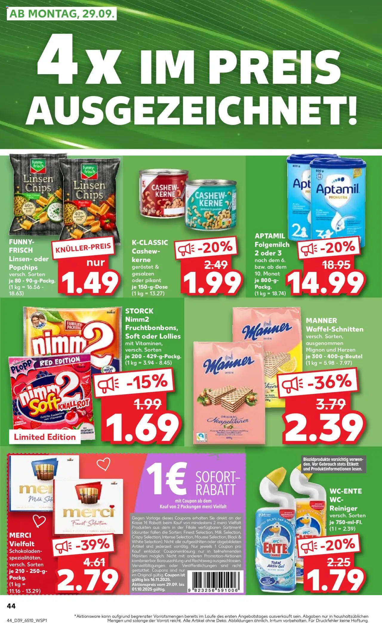 Kaufland prospekt Köln	 – gültig ab 25.09.2025 | Seite: 44 | Produkte: Merci, Funny frisch, Paprika, Chips Kaufland prospekt Köln	 – gültig ab 25.09.2025 | Seite: 44 | Produkte: Merci, Funny frisch, Paprika, Chips