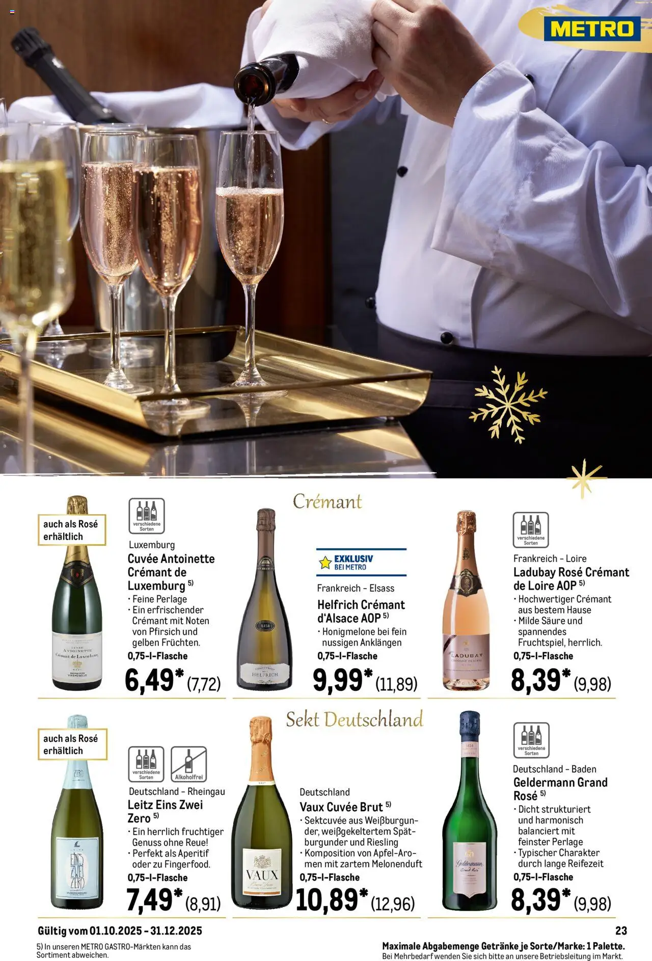 Metro Saisonkatalog "Perfekt ausgestattet" – gültig ab 01.10.2025 | Seite: 23 | Produkte: Sekt, Honigmelone, Pfirsich Metro Saisonkatalog "Perfekt ausgestattet" – gültig ab 01.10.2025 | Seite: 23 | Produkte: Sekt, Honigmelone, Pfirsich