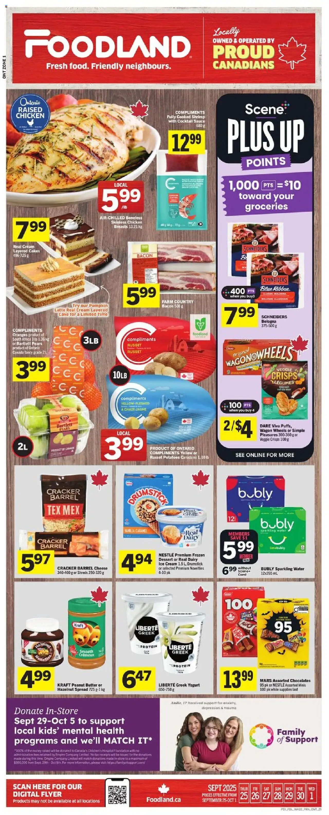 Foodland flyer valid from 25.09.2025 | Page: 1 | Products: Cream, Ice cream, Butter, Chicken