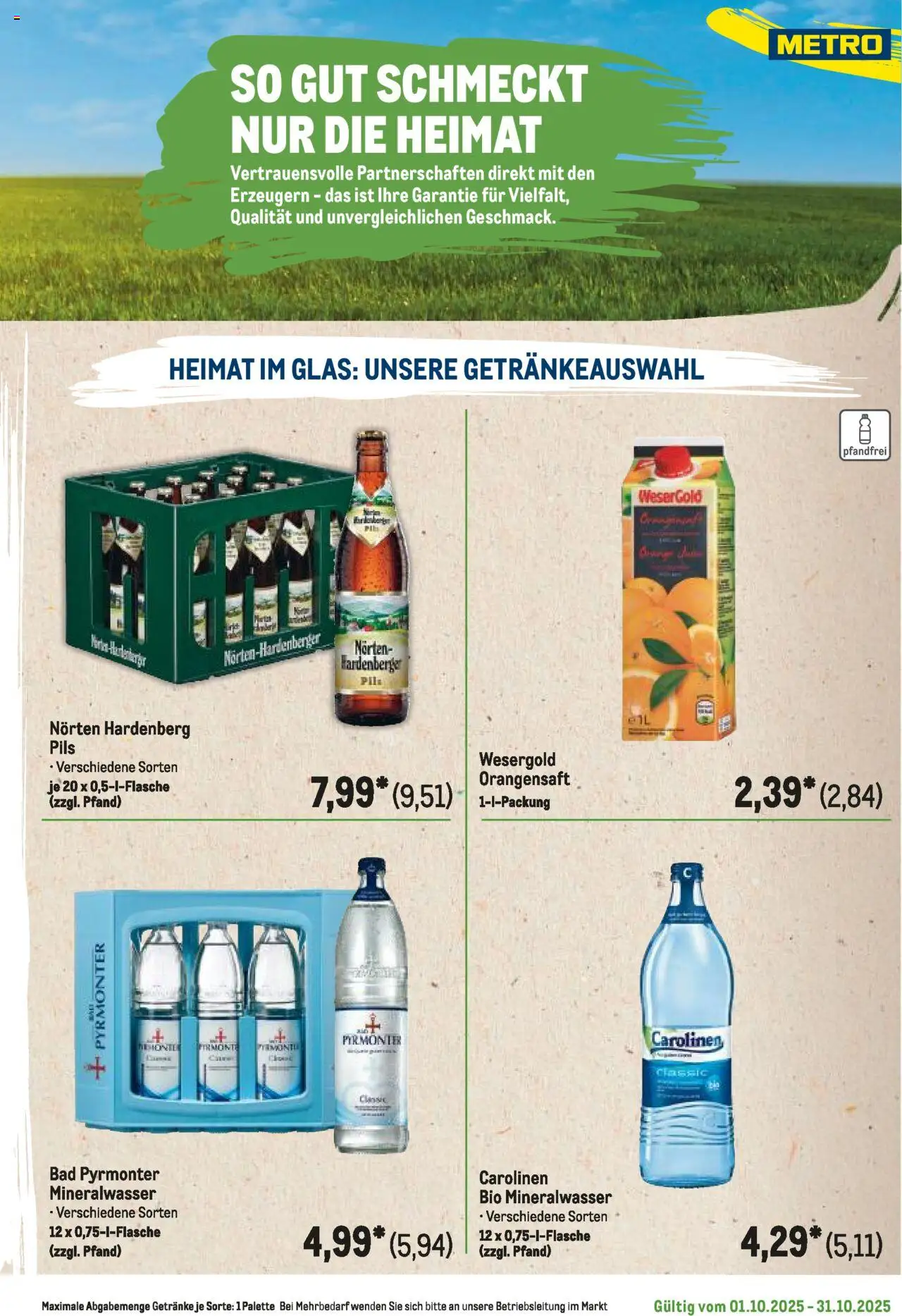 Metro Regionaler Flyer – gültig ab 01.10.2025 | Seite: 11 | Produkte: Bad, Pils, Orangensaft, Mineralwasser