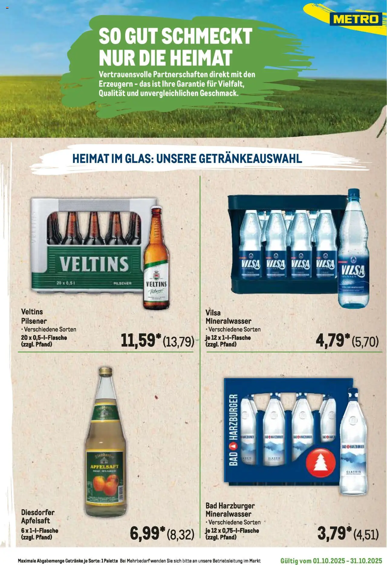 Metro Regionaler Flyer – gültig ab 01.10.2025 | Seite: 15 | Produkte: Bad, Apfelsaft, Mineralwasser, Veltins