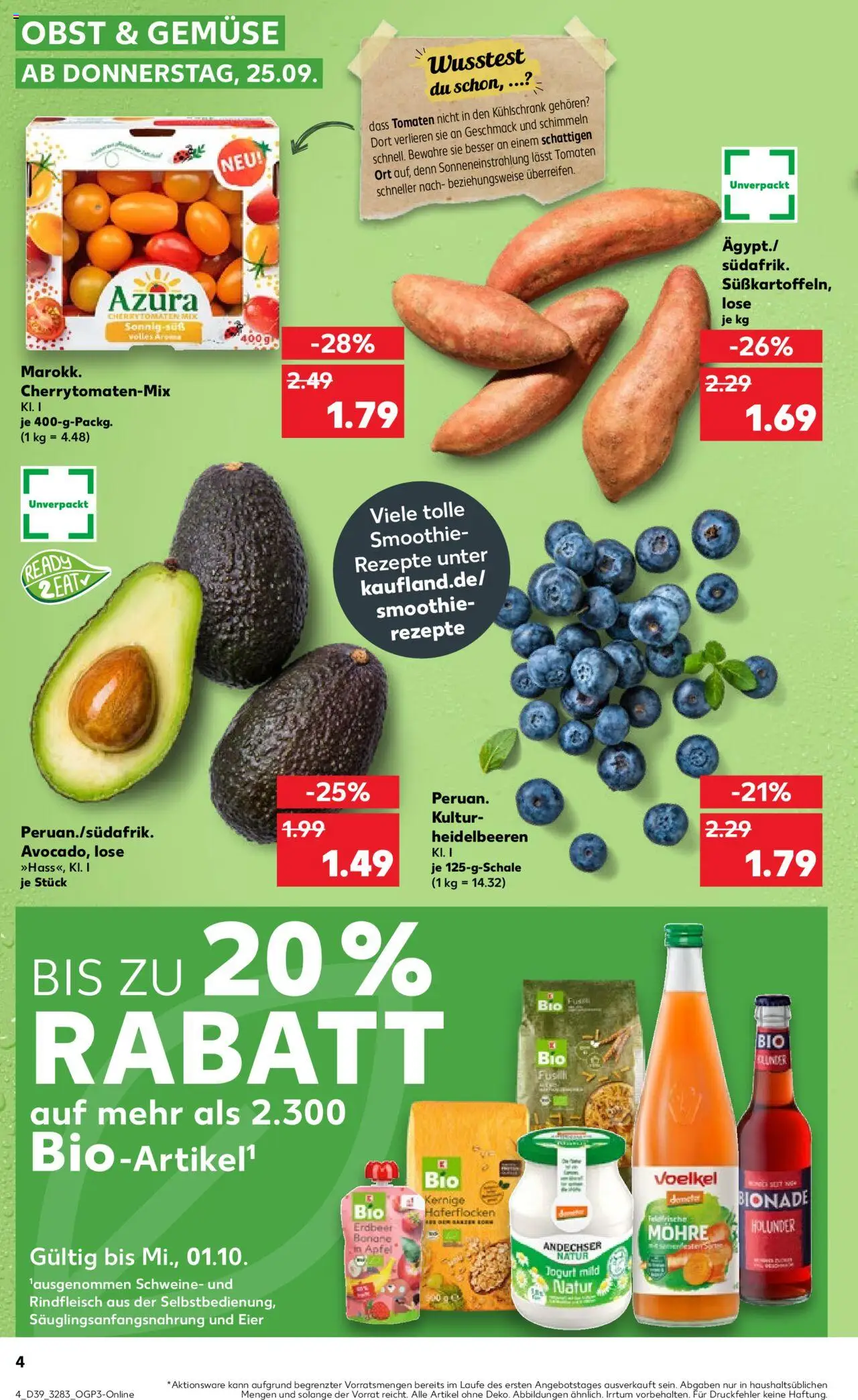 Kaufland prospekt Berlin	 – gültig ab 25.09.2025 | Seite: 4 | Produkte: Tomaten, Heidelbeeren, Avocado, Rindfleisch