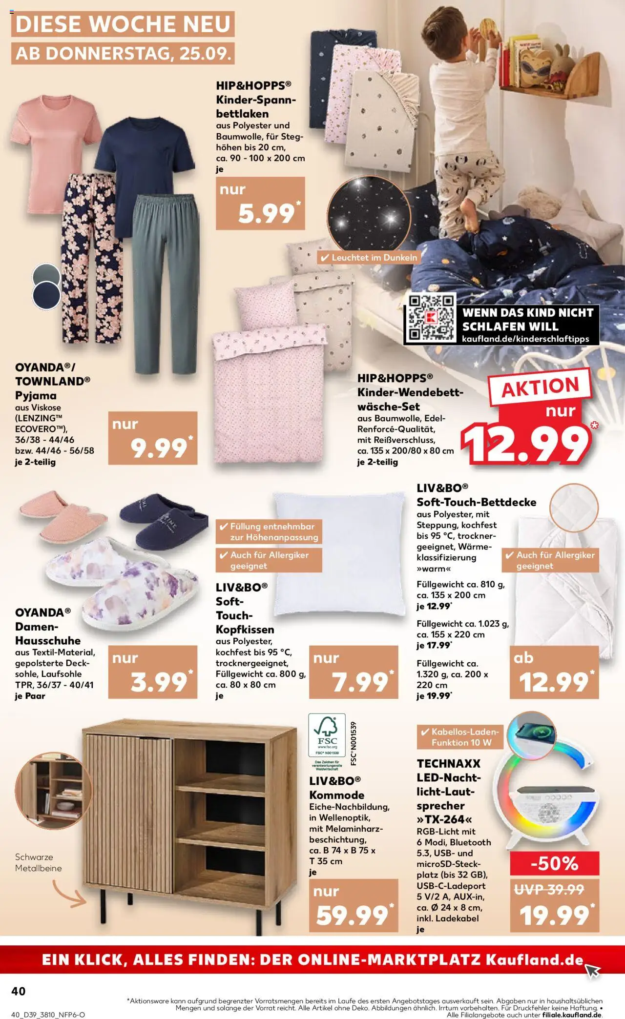 Kaufland prospekt Berlin	 – gültig ab 25.09.2025 | Seite: 40 | Produkte: Kommode, Kopfkissen, Ladekabel, Pyjama