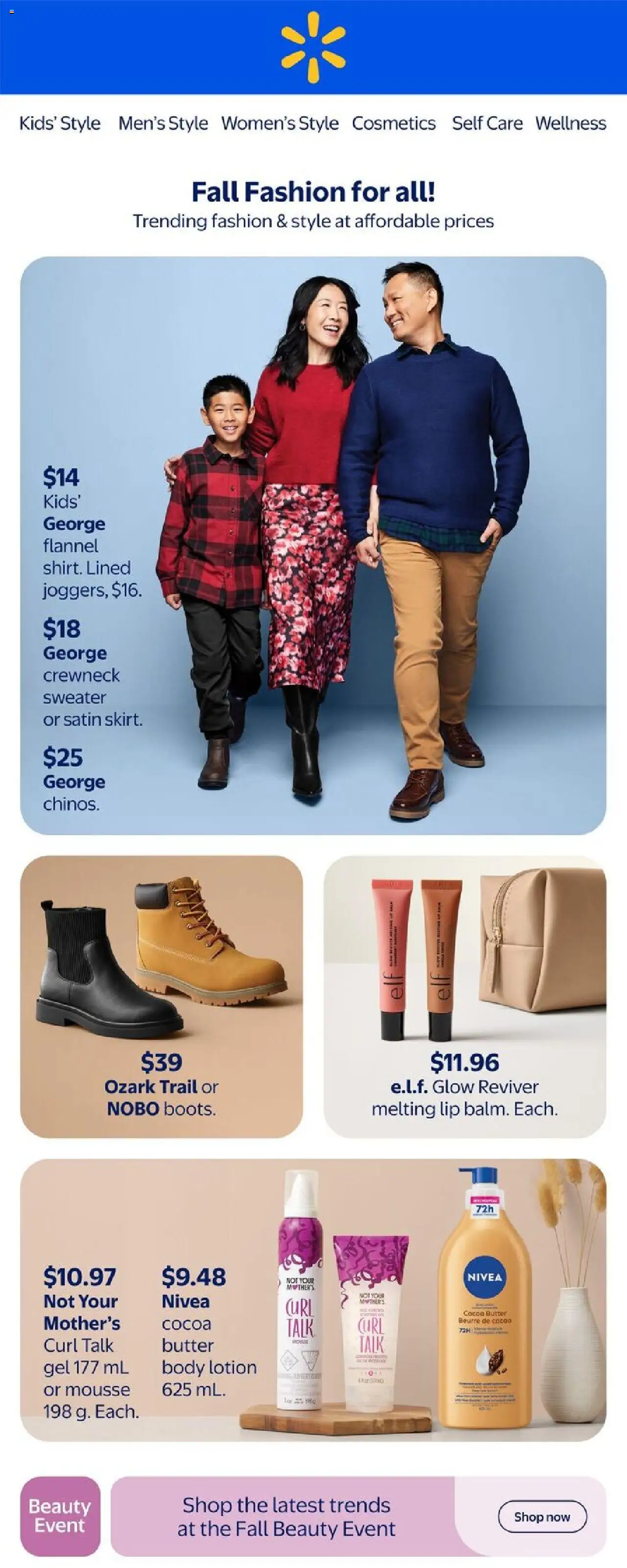 Walmart flyer valid from 25.09.2025 | Page: 1 | Products: Body lotion, Butter, Sweater