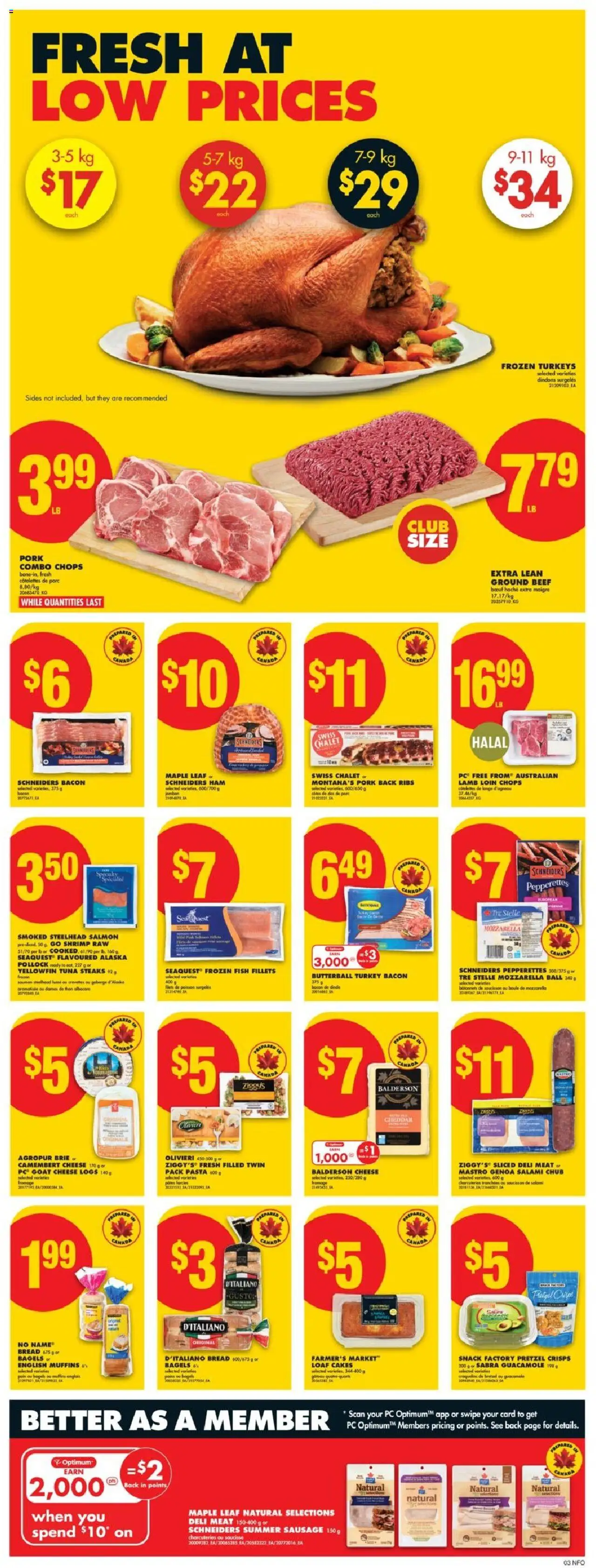 No Frills flyer valid from 25.09.2025 | Page: 4 | Products: Fish, Pasta, Cheese, Ham