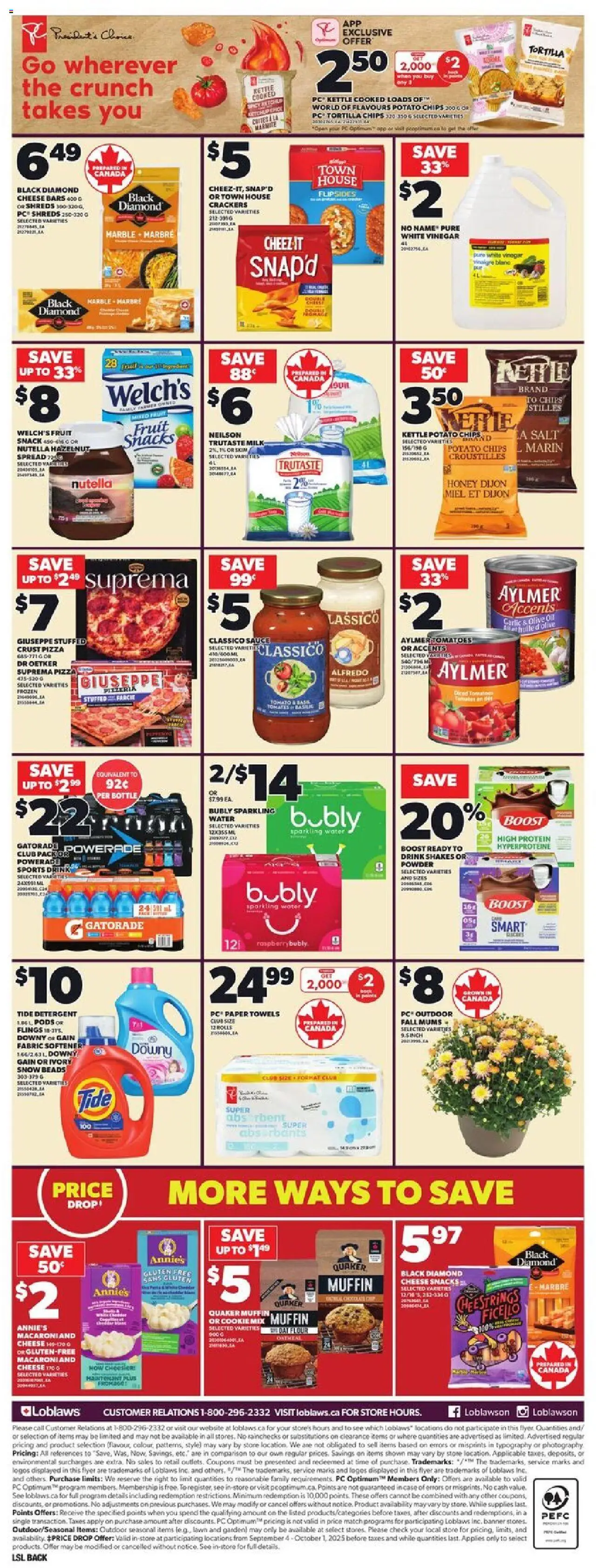 Loblaws flyer valid from 25.09.2025 | Page: 4 | Products: Case, Kettle, Cheese, Tomatoes
