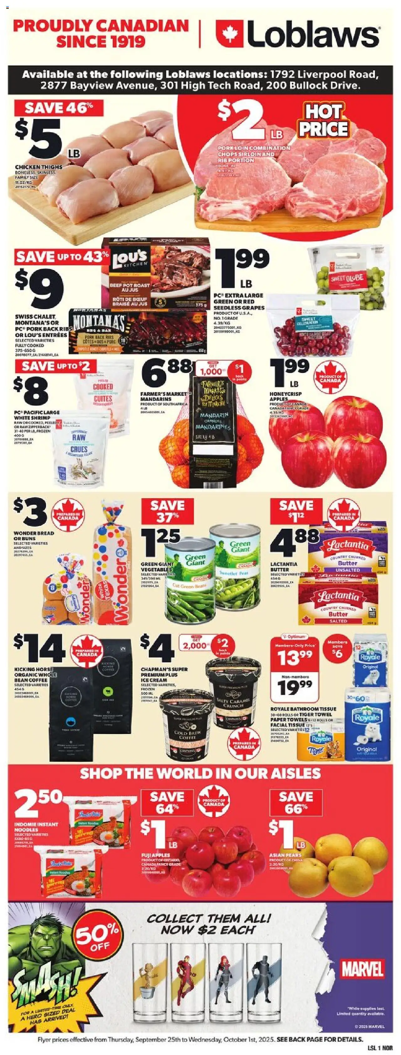 Loblaws flyer valid from 25.09.2025 | Page: 3 | Products: Beef, PC, Coffee, Pork