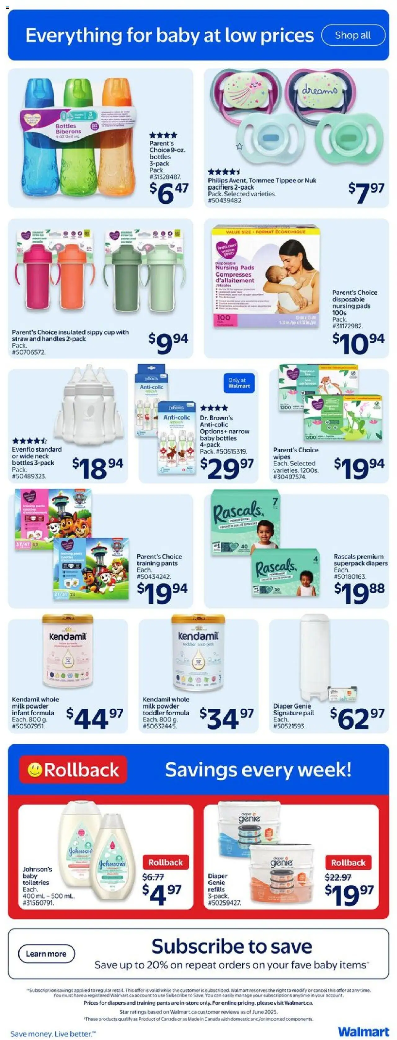 Walmart flyer valid from 25.09.2025 | Page: 20 | Products: Powder, Milk, Pants