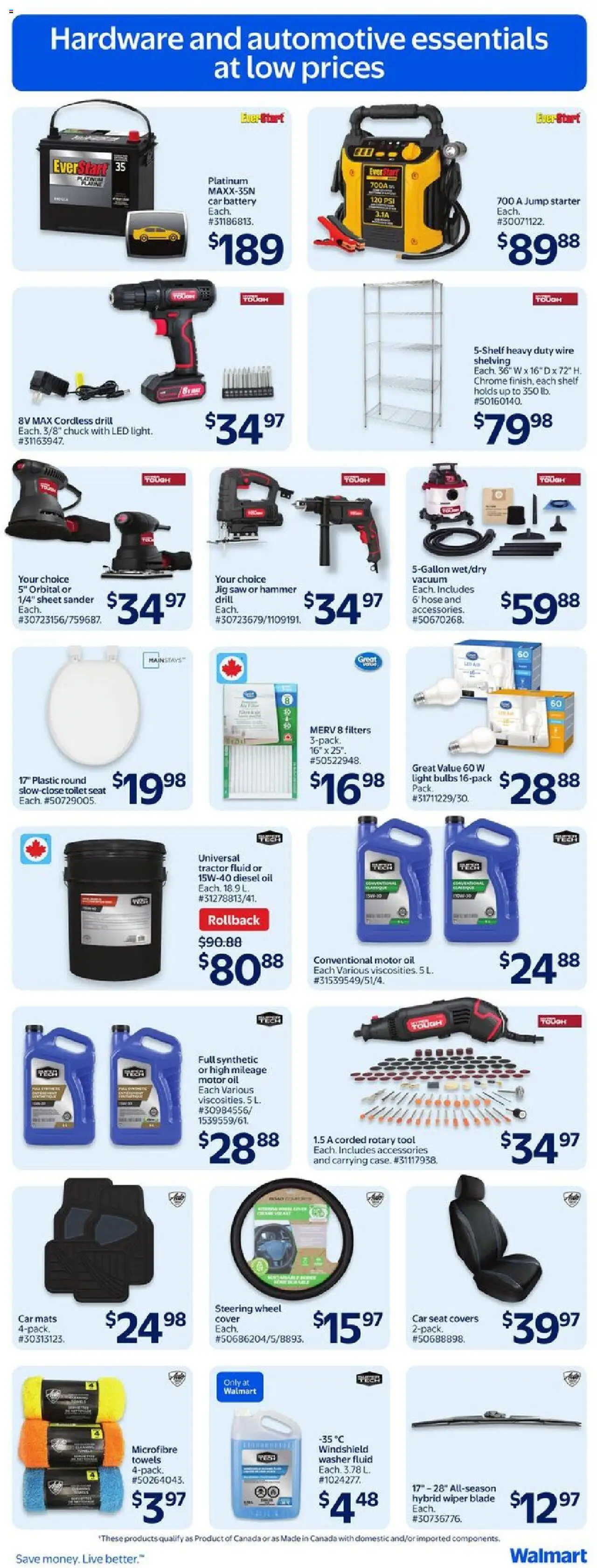 Walmart flyer valid from 25.09.2025 | Page: 26 | Products: Shelf, Battery, Oil