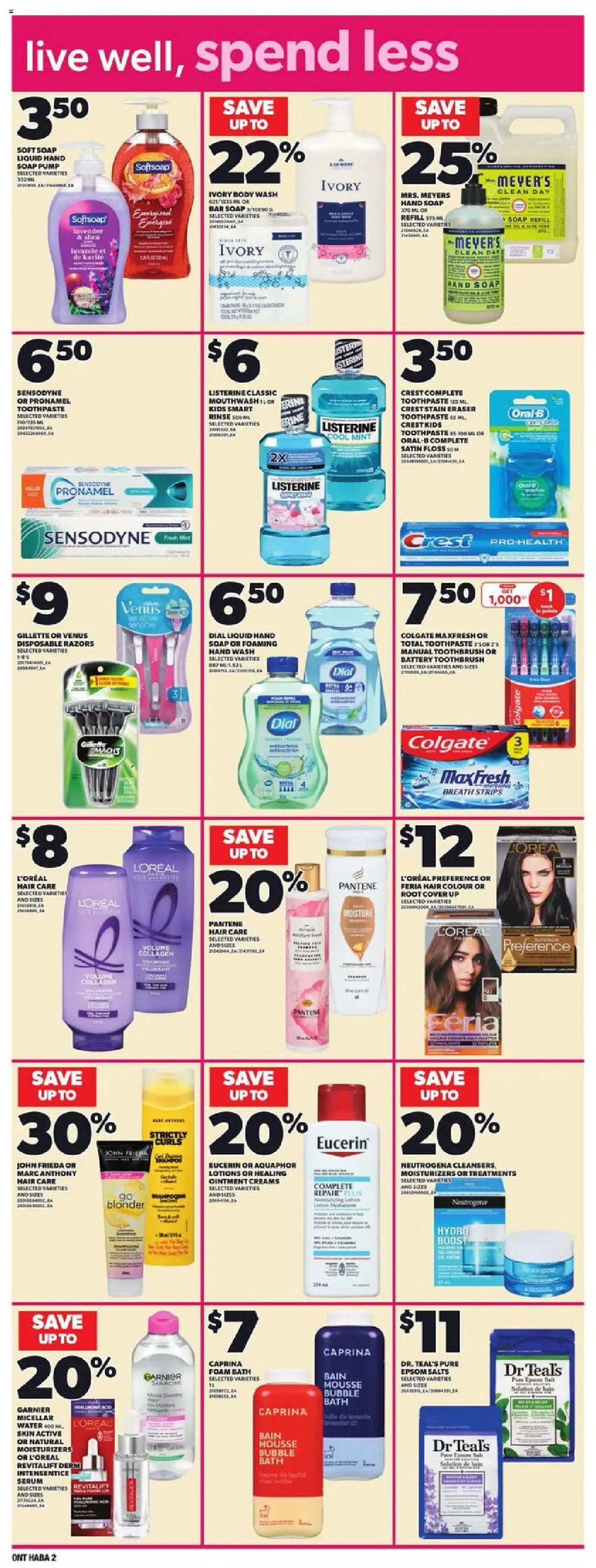 Loblaws flyer valid from 25.09.2025 | Page: 20 | Products: Micellar water, Body wash, Bubble bath, Bath