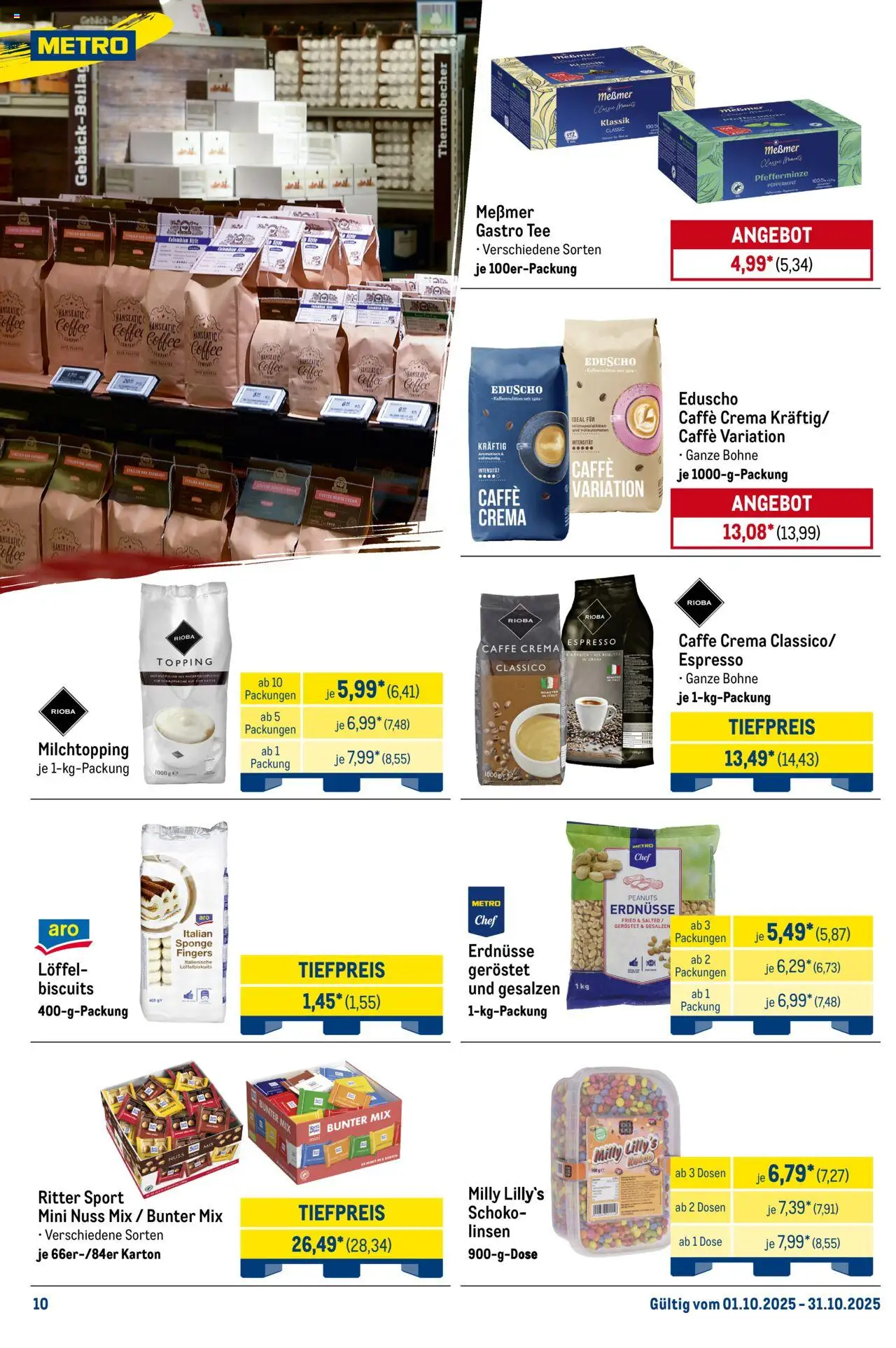 Metro Monats-Menü – gültig ab 01.10.2025 | Seite: 10 | Produkte: Erdnüsse, Messmer, Ritter sport, Eduscho