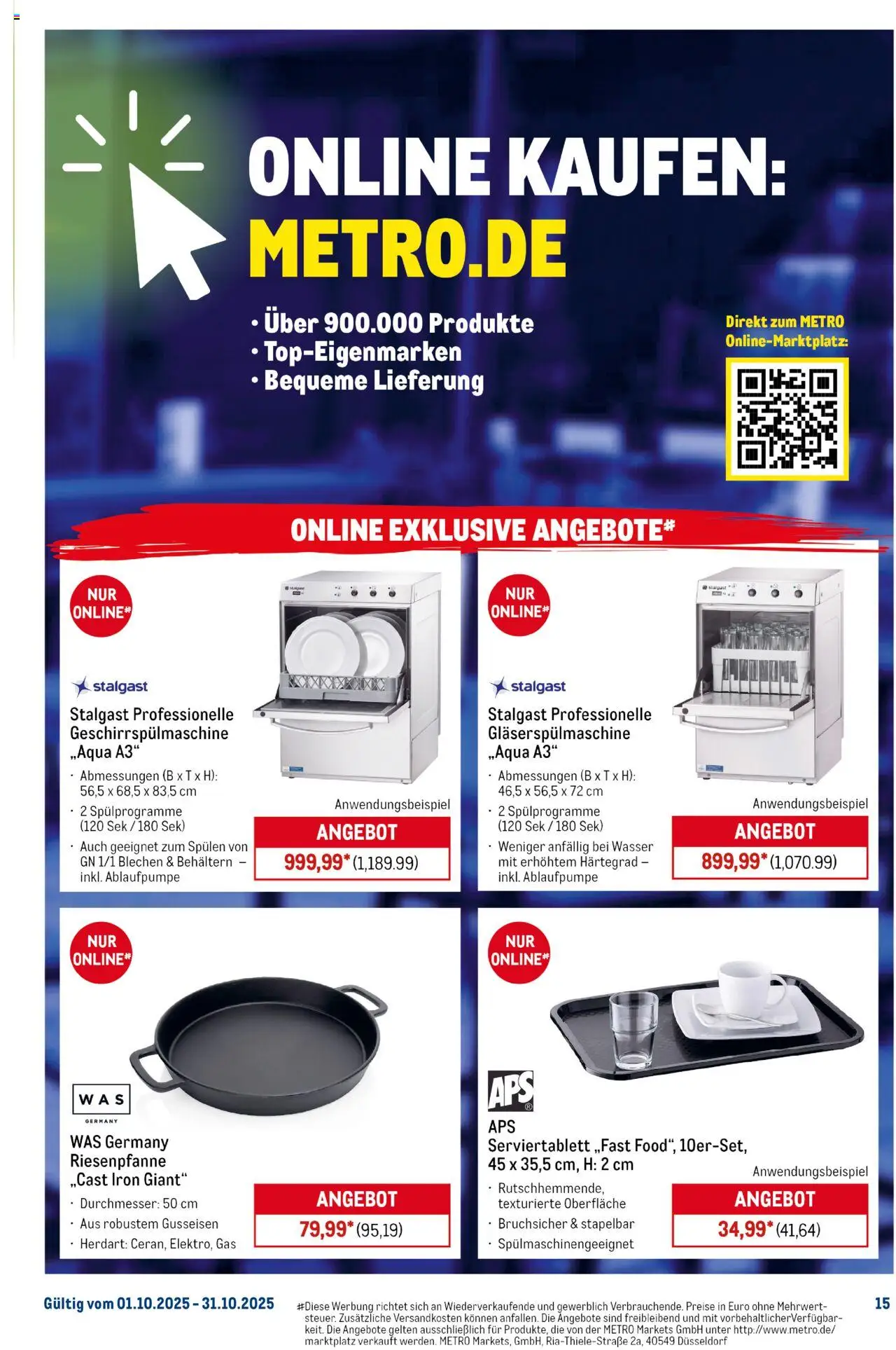 Metro Monats-Menü – gültig ab 01.10.2025 | Seite: 15 | Produkte: Geschirrspülmaschine, Wasser