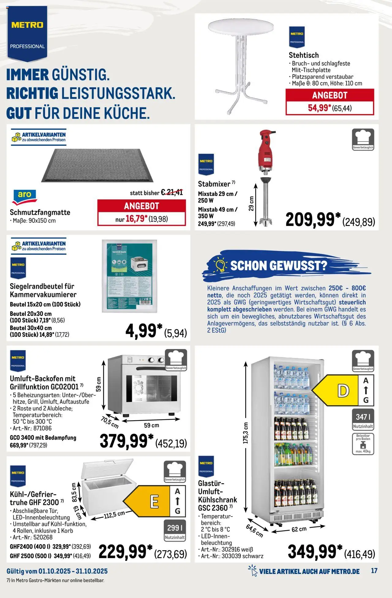 Metro Monats-Menü – gültig ab 01.10.2025 | Seite: 17 | Produkte: Truhe, Schmutzfangmatte, Mixstab, Stabmixer