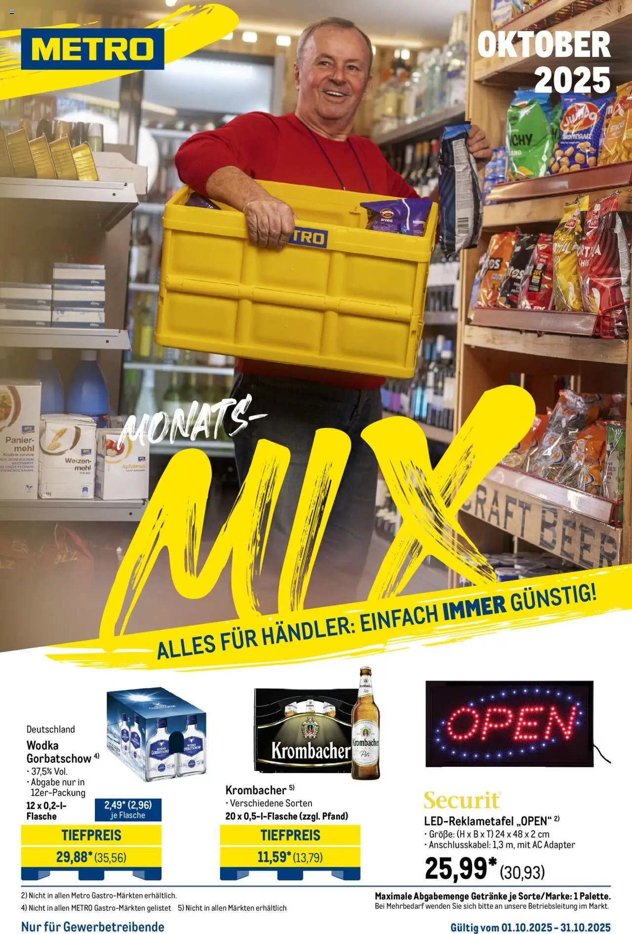Metro Monats-Mix – gültig ab 01.10.2025 | Seite: 1 | Produkte: Adapter, Mehl, Krombacher, Wodka