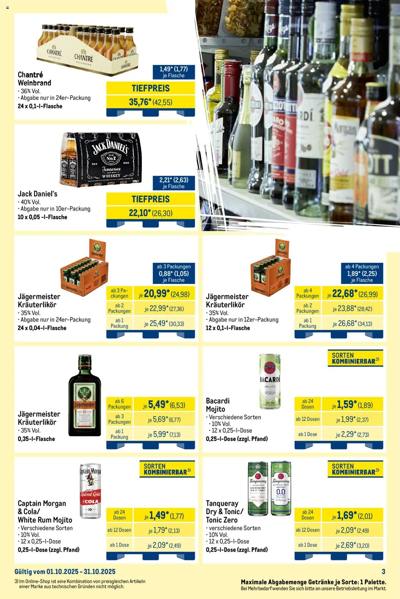 Metro Monats-Mix – gültig ab 01.10.2025 | Seite: 3 | Produkte: Rum, Jack Daniel's, Jägermeister, Gin