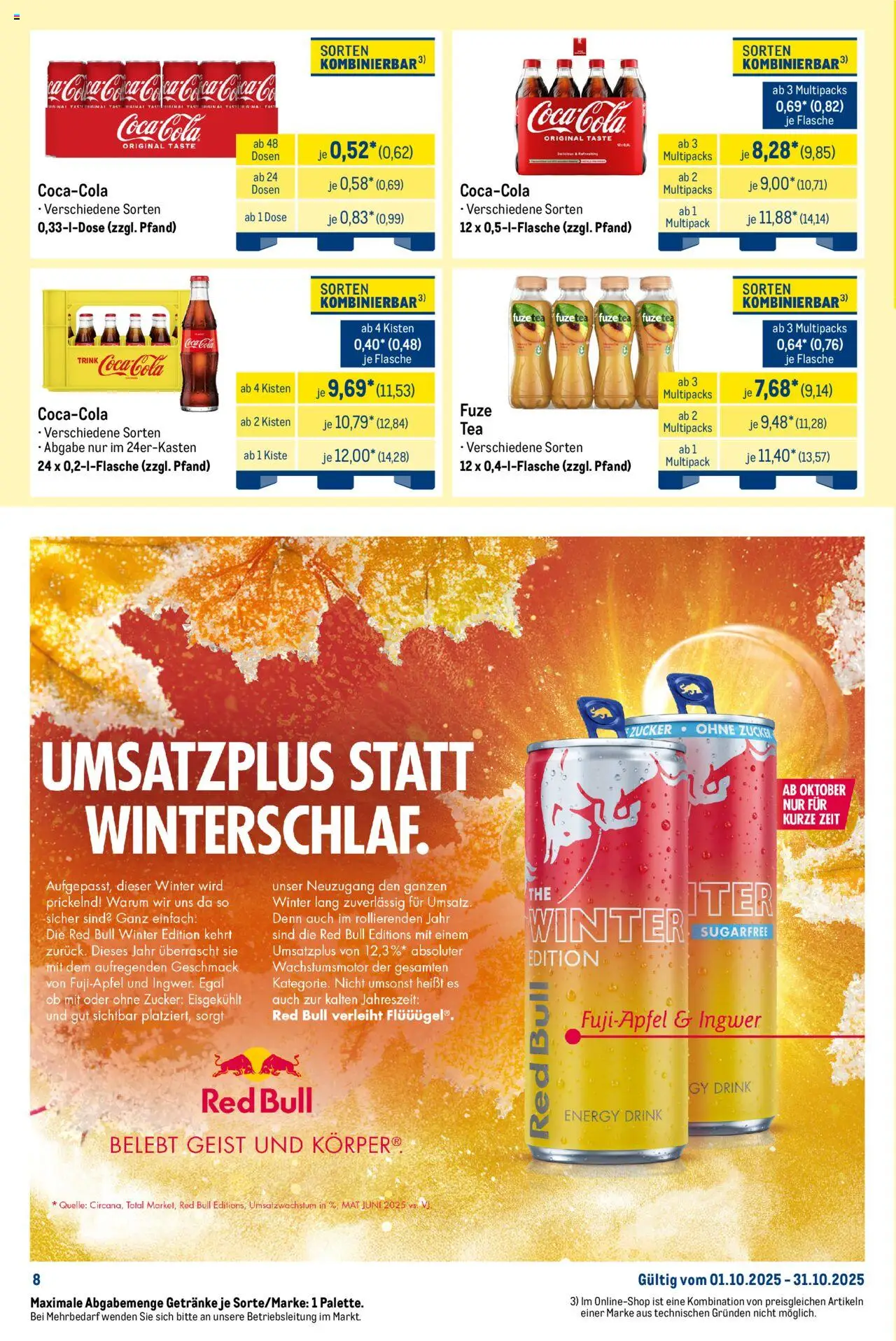 Metro Monats-Mix – gültig ab 01.10.2025 | Seite: 8 | Produkte: Red bull, Coca cola, Energy, Zucker