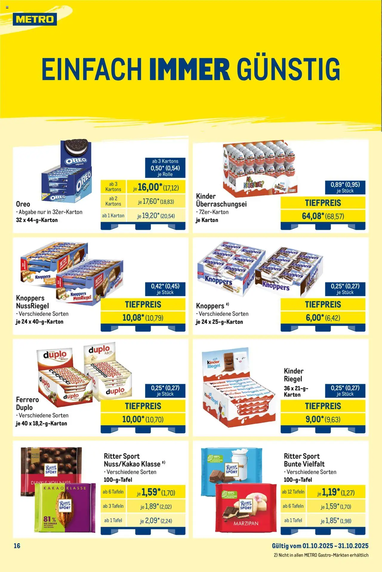 Metro Monats-Mix – gültig ab 01.10.2025 | Seite: 16 | Produkte: Ritter sport, Kinder riegel, Knoppers, Duplo riegel