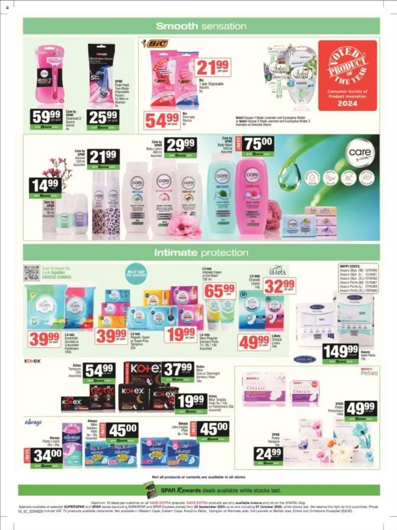 New Spar catalogue – valid from 23.09.2025 | Page: 15 | Products: TV, Pads, Lotion
