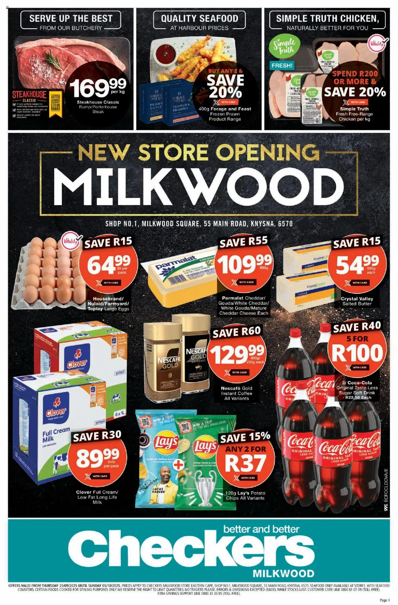 New Checkers catalogue – valid from 25.09.2025 | Page: 1 | Products: Steak, Eggs, Chicken, Cream
