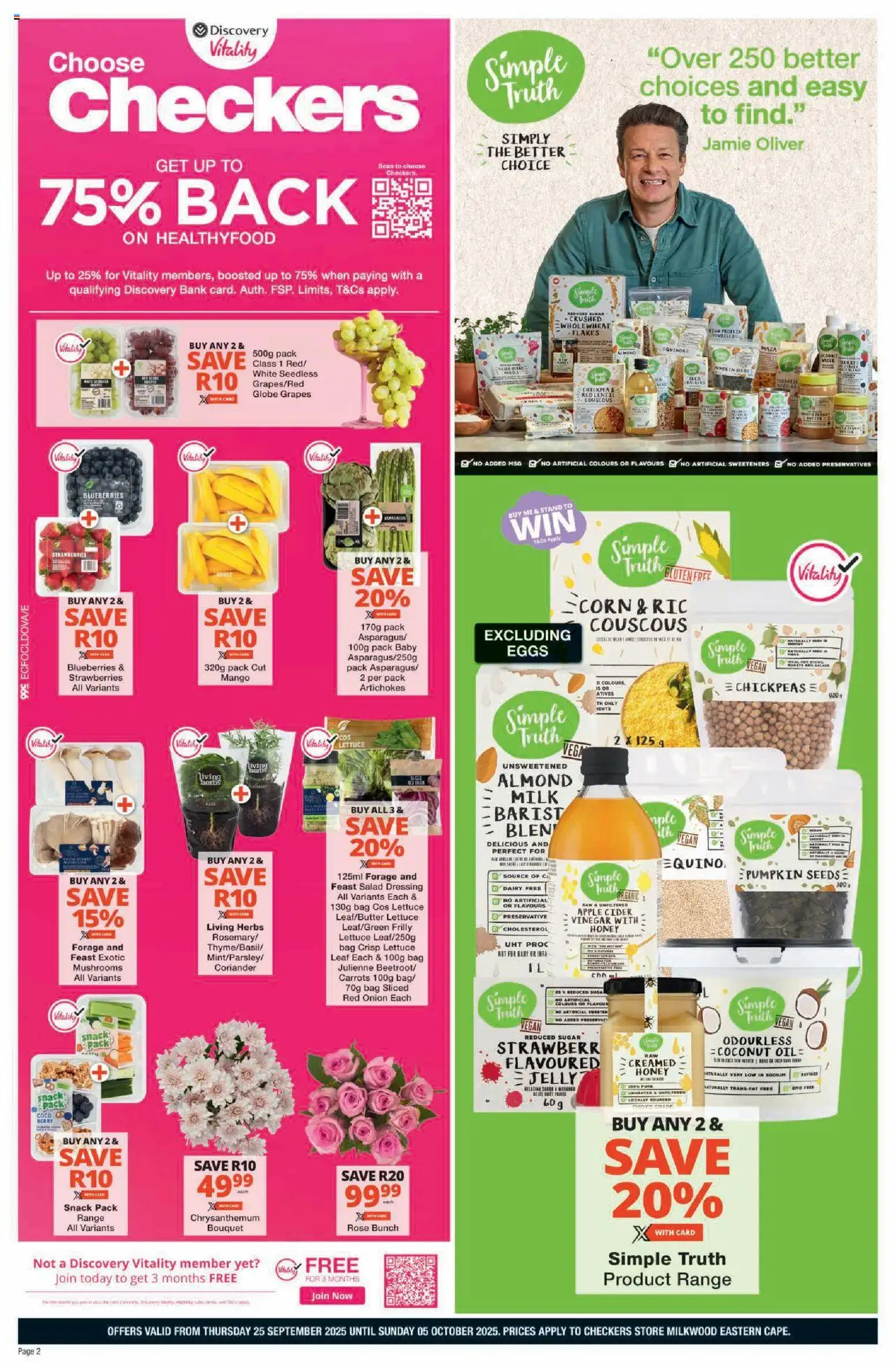 New Checkers catalogue – valid from 25.09.2025 | Page: 2 | Products: Mushrooms, Vinegar, Carrots, Mango