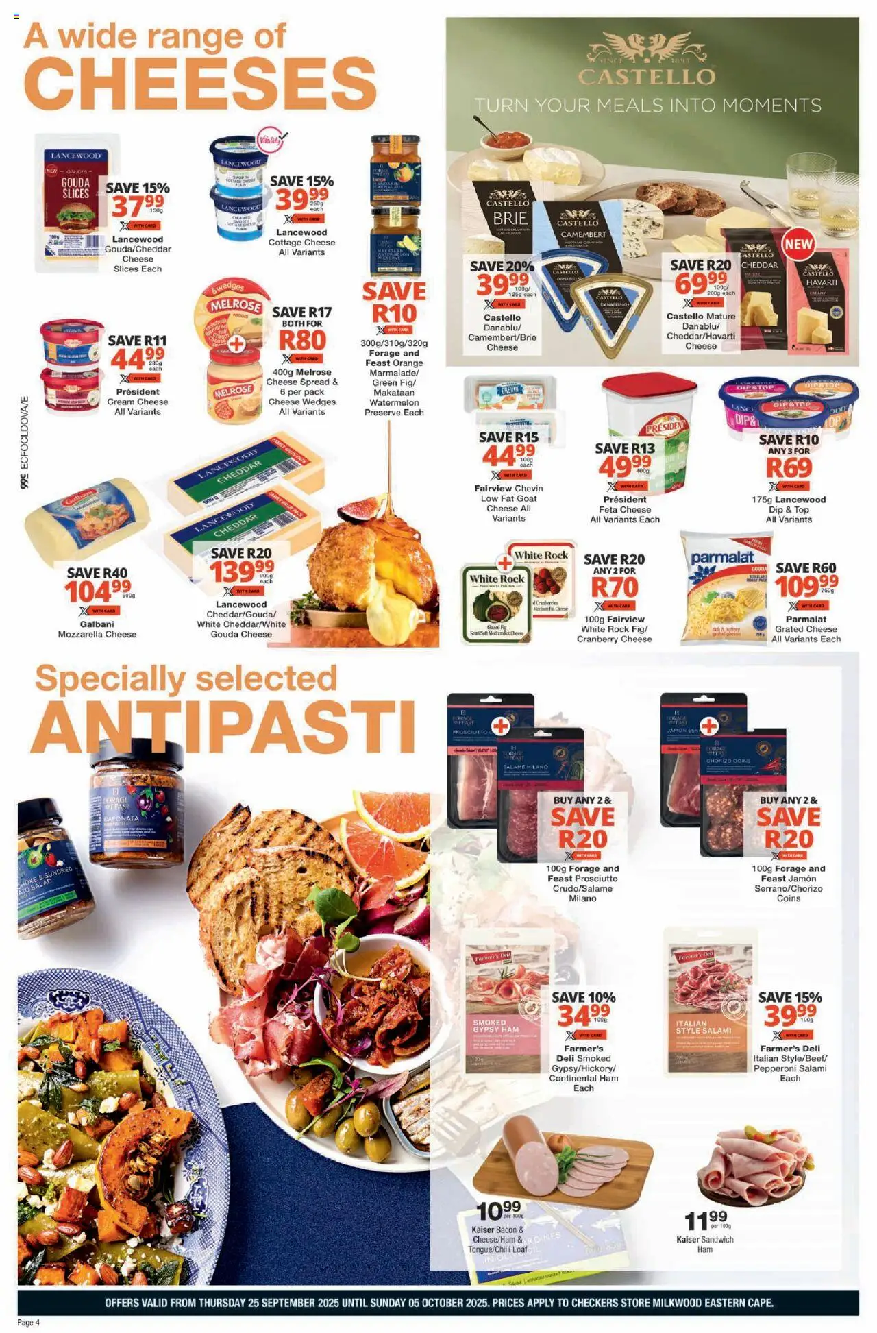 New Checkers catalogue – valid from 25.09.2025 | Page: 4 | Products: Cream, Cottage cheese, Máscara de pestañas, Bacon