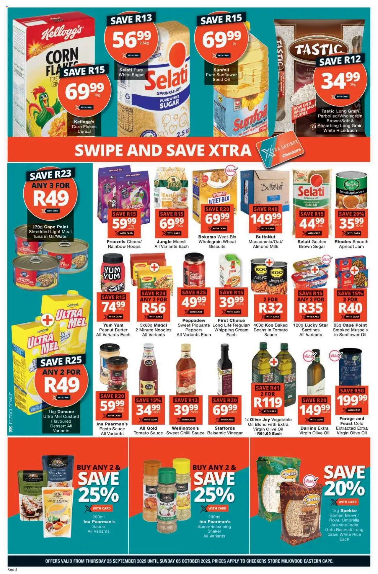 New Checkers catalogue – valid from 25.09.2025 | Page: 8 | Products: Butter, Cheese, Chicken, Rice