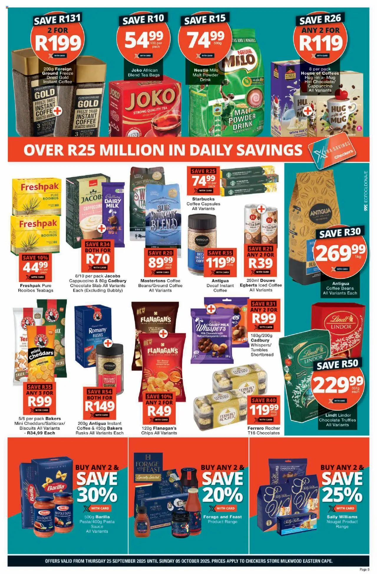 New Checkers catalogue – valid from 25.09.2025 | Page: 9 | Products: Beans, Milk, Rusks, Estuche organizador de viaje