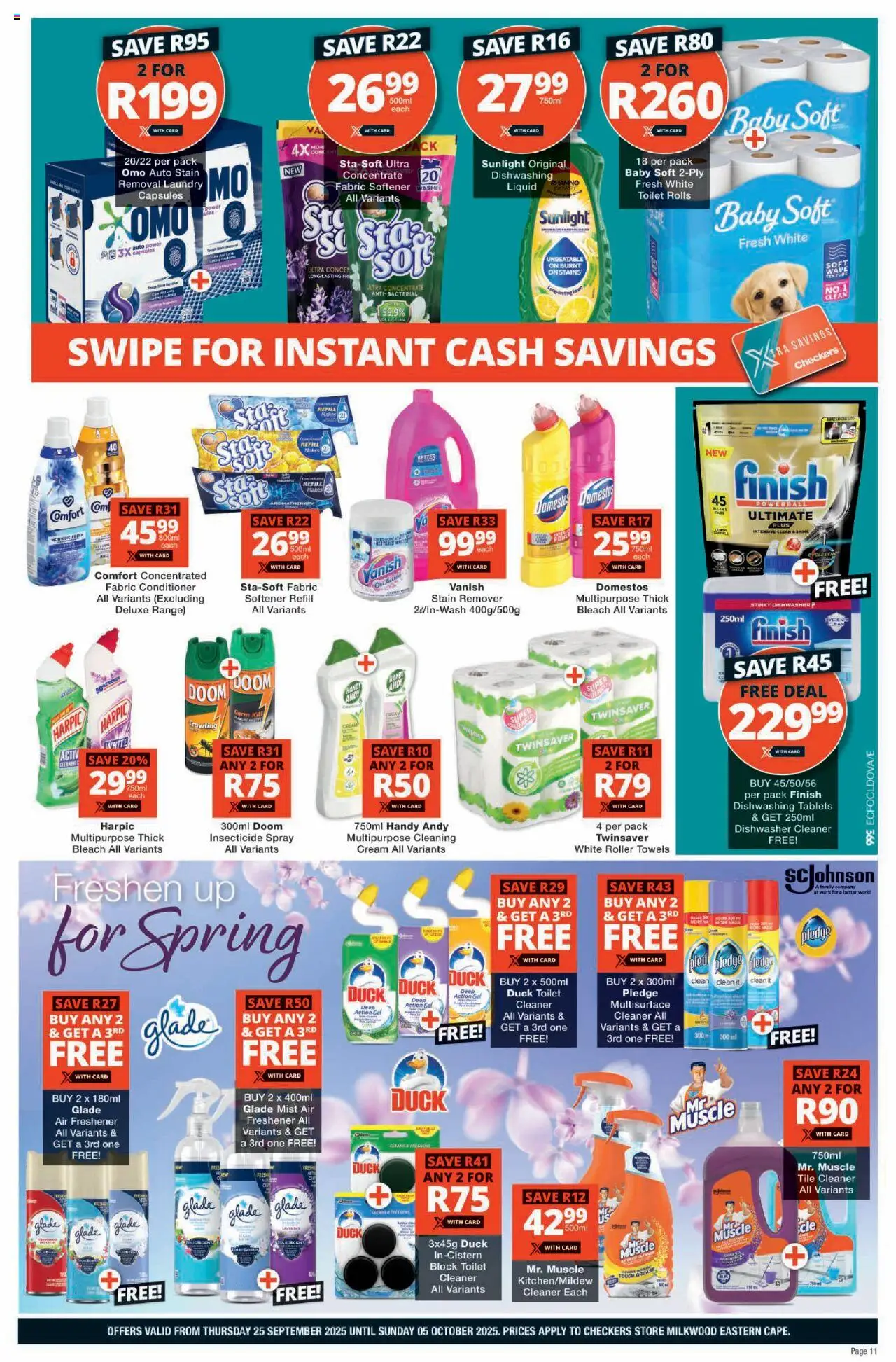 New Checkers catalogue – valid from 25.09.2025 | Page: 11 | Products: Dishwasher, Toilet, Cream, Fabric softener
